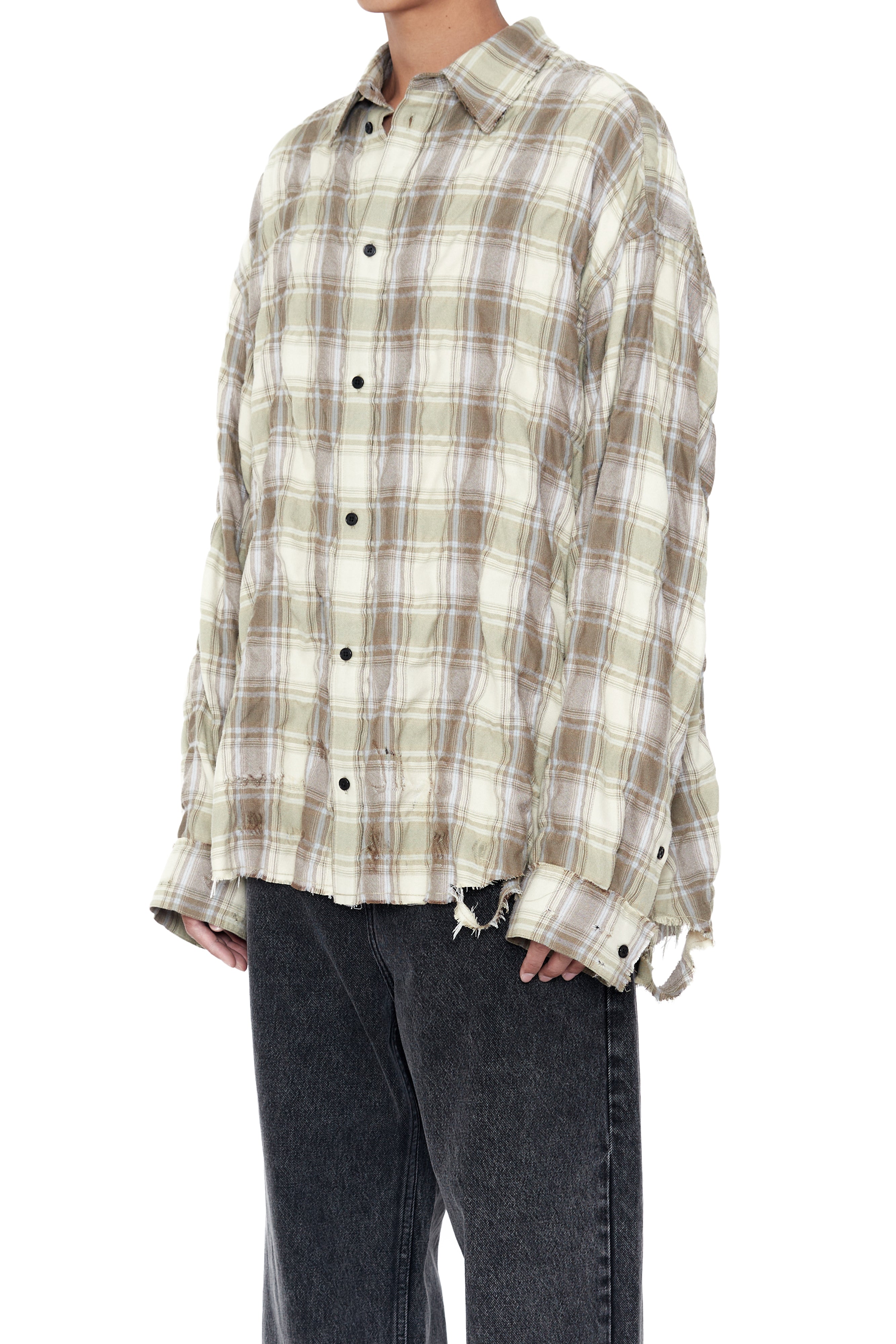 Load image into Gallery viewer, YELLOW BROWN CHECKED WASHED THRASHED STRUCTURED SHIRT
