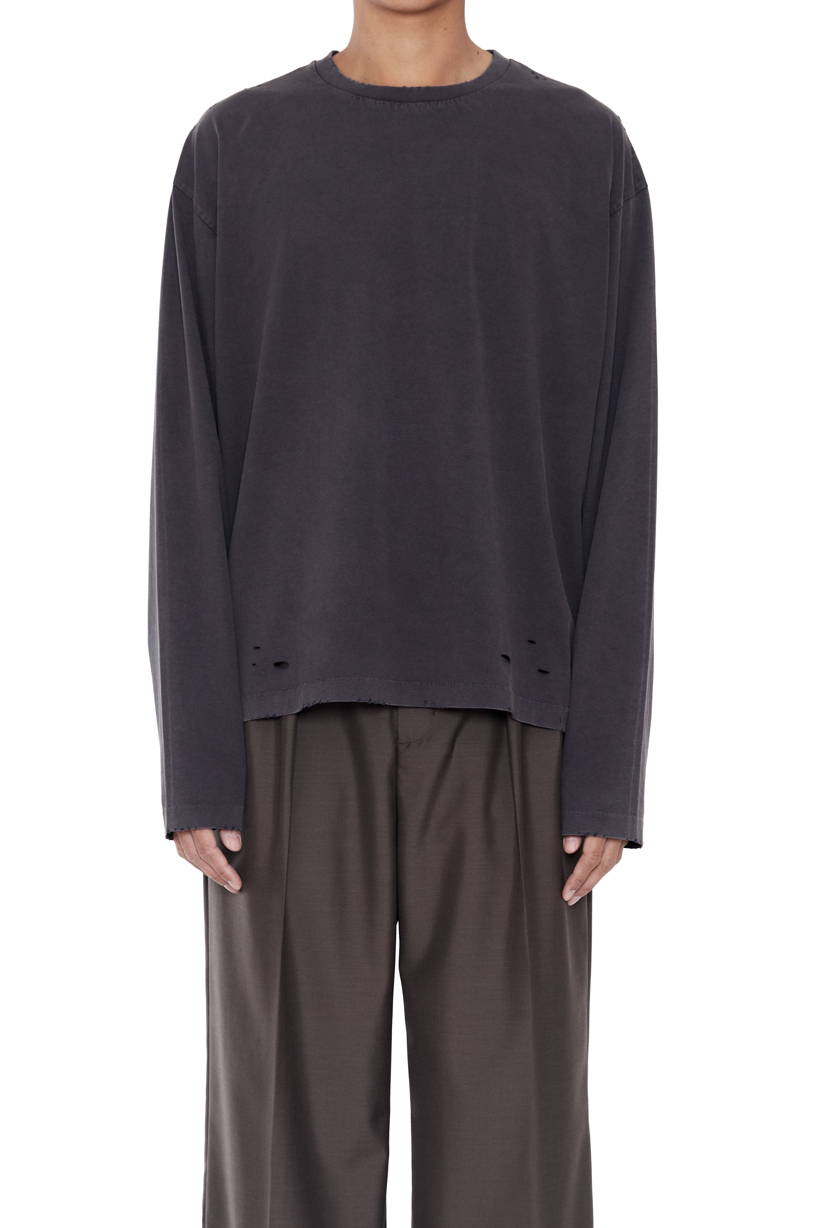 Load image into Gallery viewer, FADED BLACK AGING DAMAGED LONG SLEEVE WAFFLE TOPS
