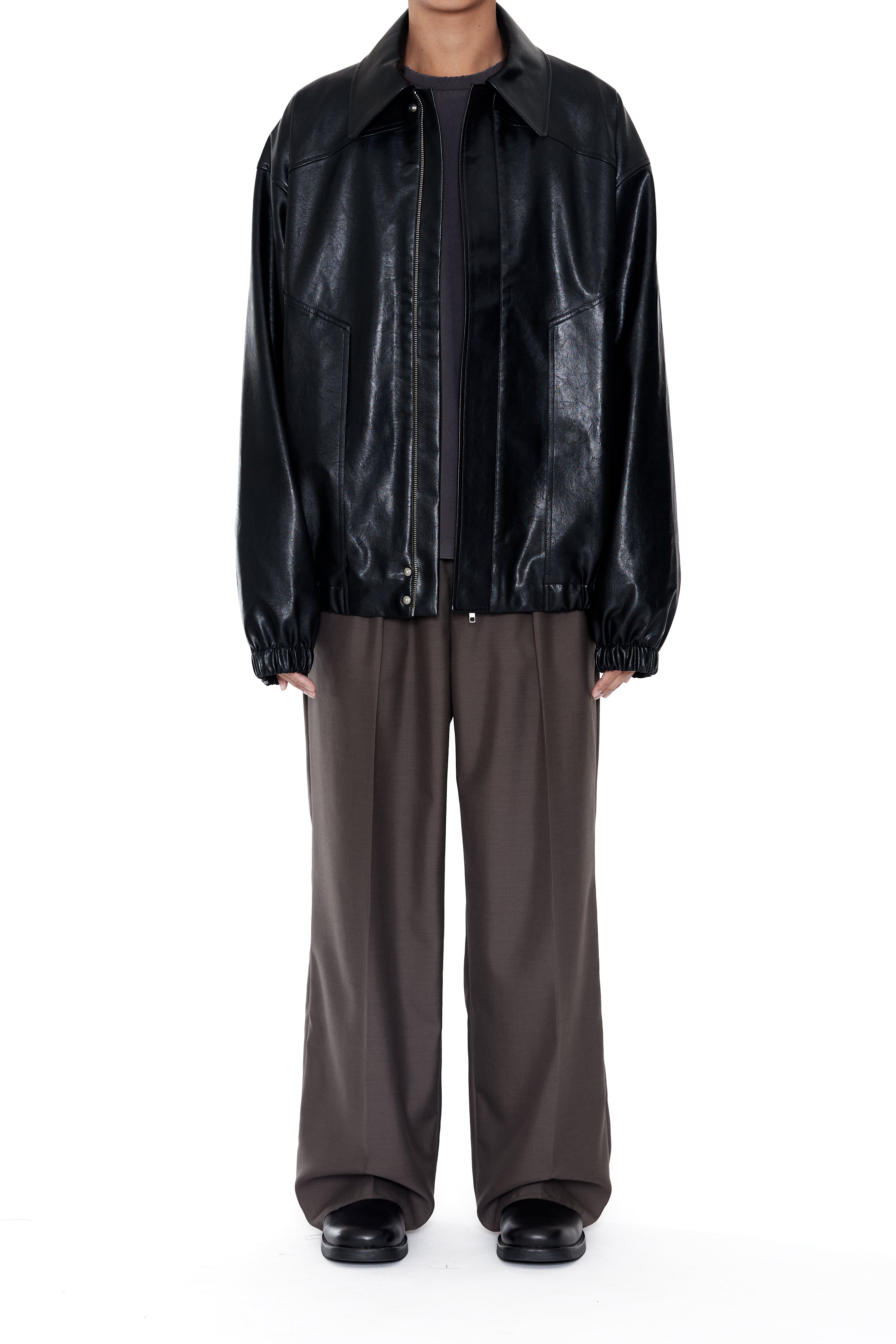 Load image into Gallery viewer, BROWN WOOL POLY INVERTED TUCKS SLACKS
