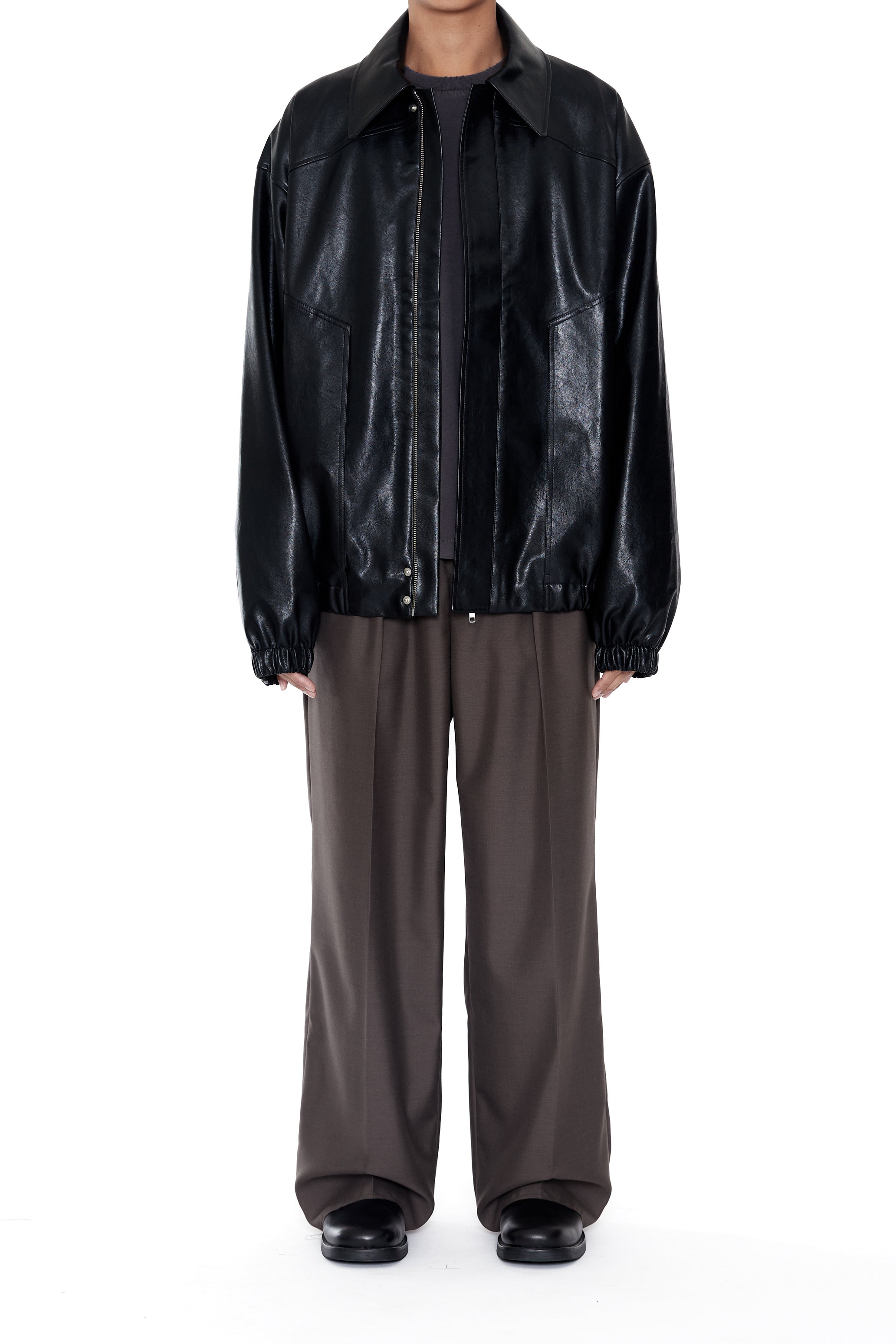 BROWN WOOL POLY INVERTED TUCKS SLACKS