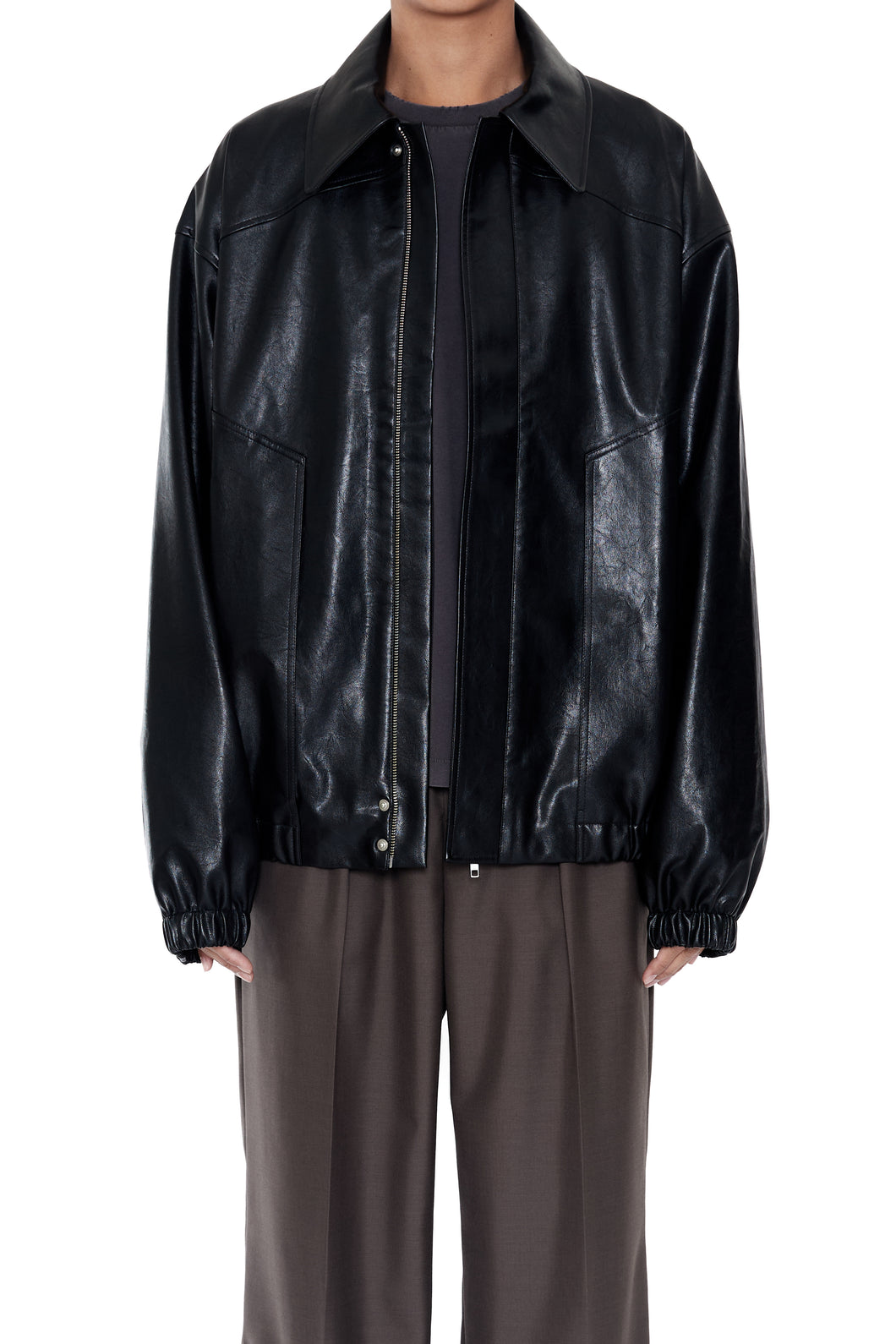 BLACK SYNTHETIC LEATHER CLUB JACKET