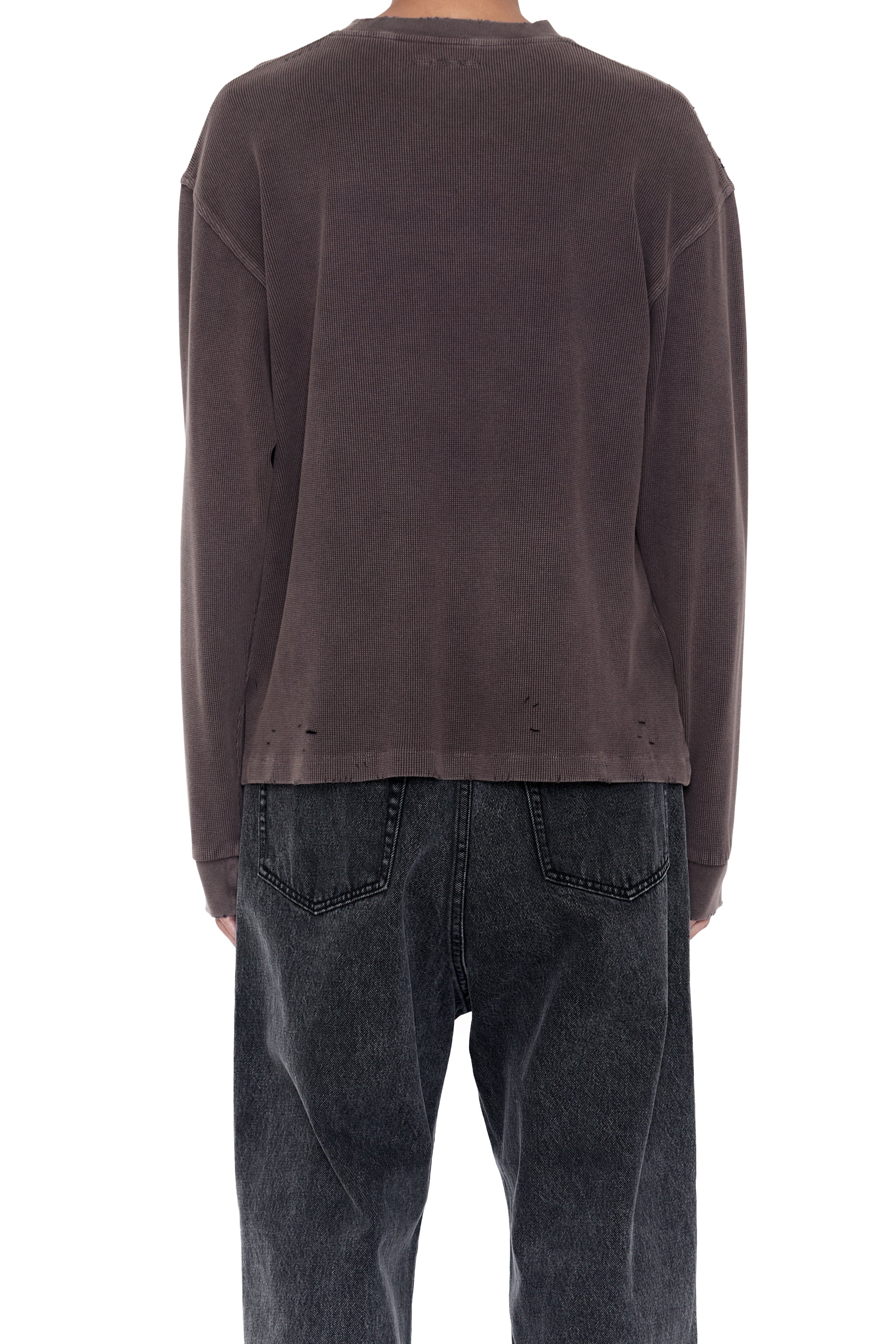 Load image into Gallery viewer, FADED GREY AGING DAMAGED LONG SLEEVE WAFFLE TOPS
