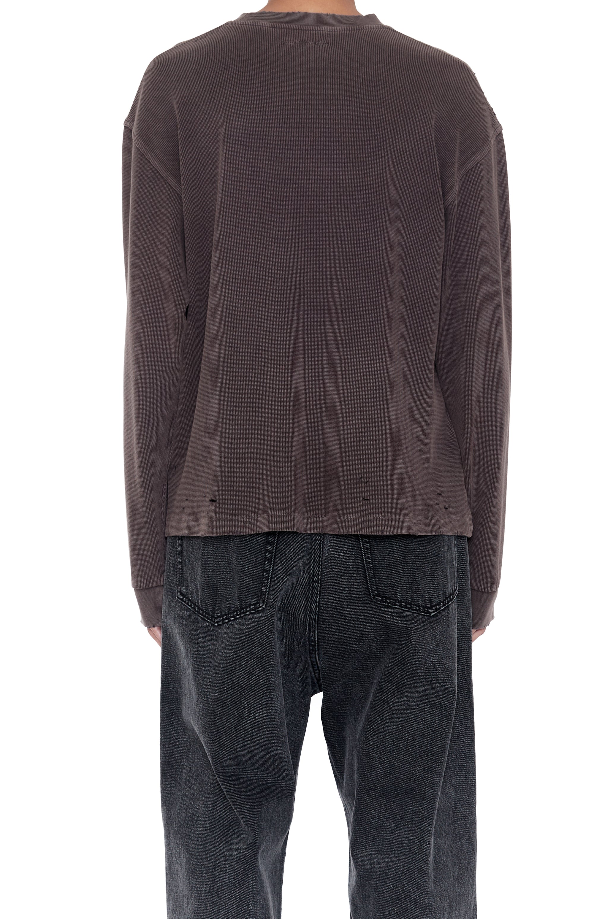 FADED GREY AGING DAMAGED LONG SLEEVE WAFFLE TOPS