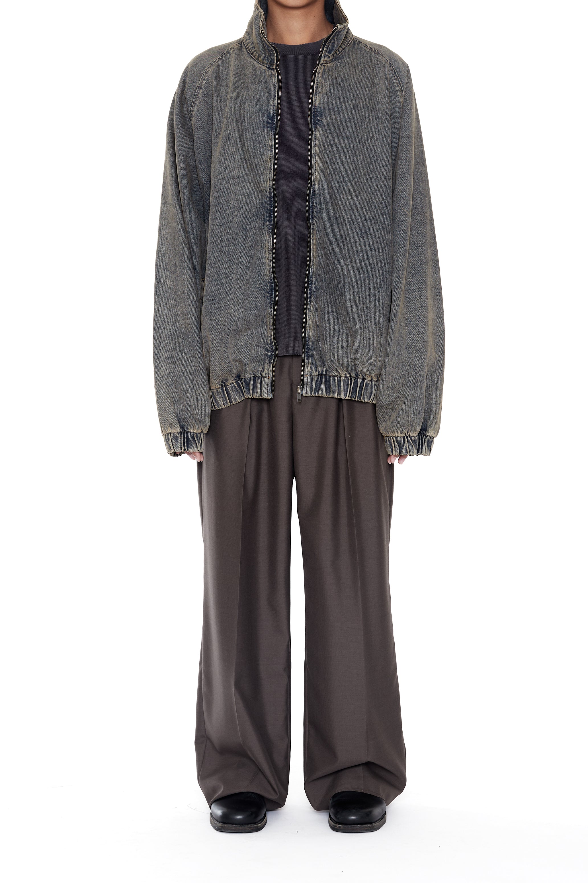 FADED BLACK AGING DAMAGED LONG SLEEVE WAFFLE TOPS
