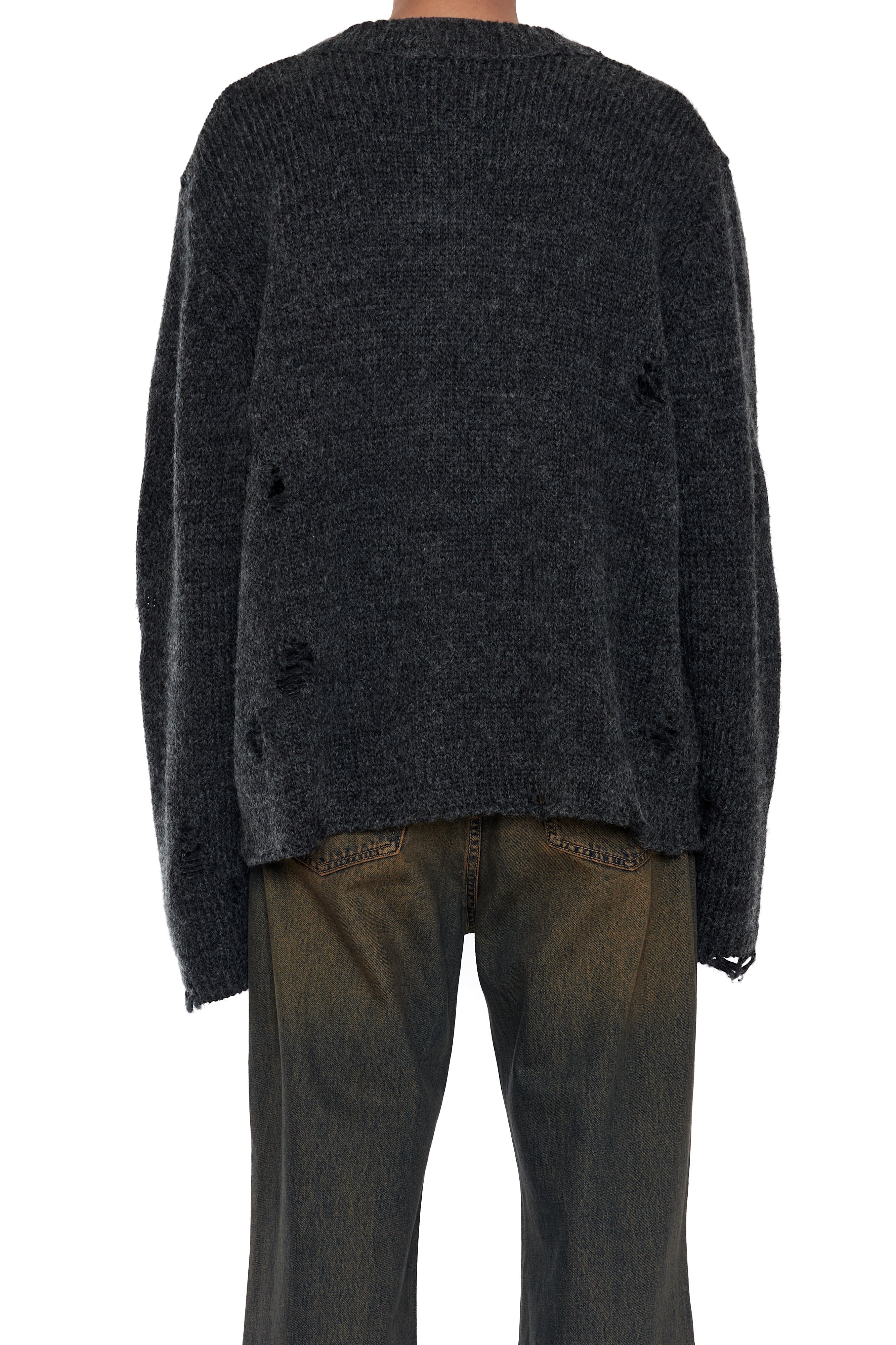 Load image into Gallery viewer, DARK GREY 90S ROUND NECK THRASHED CARDIGAN
