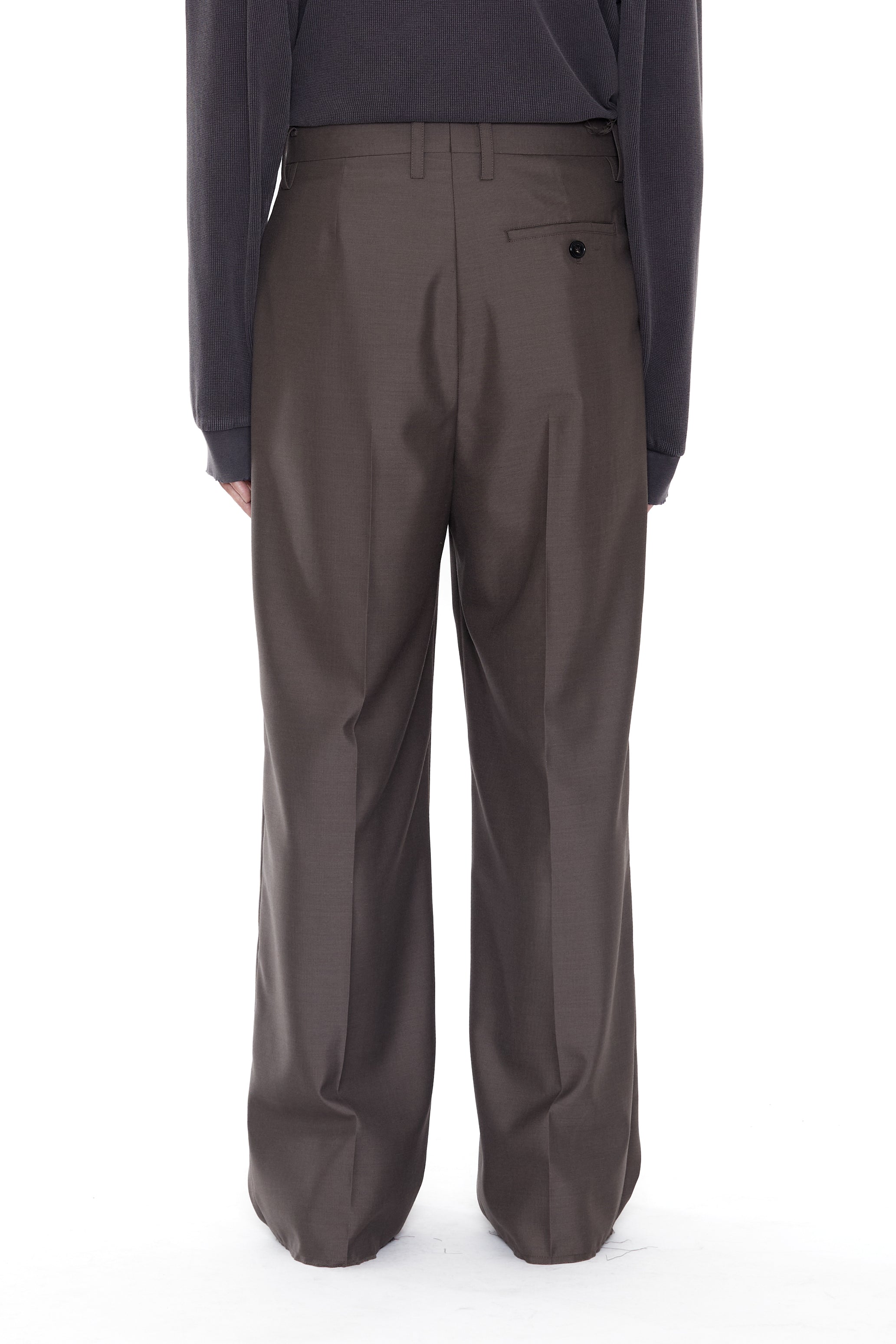 BROWN WOOL POLY INVERTED TUCKS SLACKS