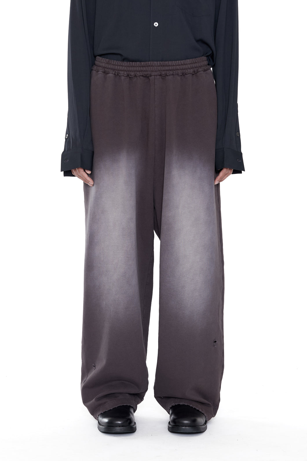 WORN BLACK AGING FADED DAMAGED SWEATPANTS