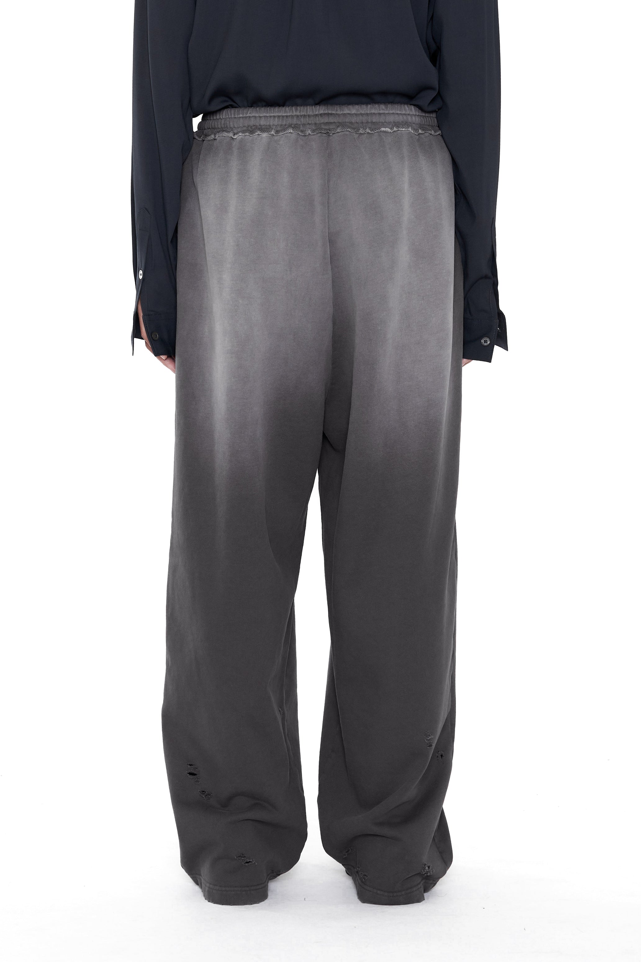 WORN BLACK AGING FADED DAMAGED SWEATPANTS