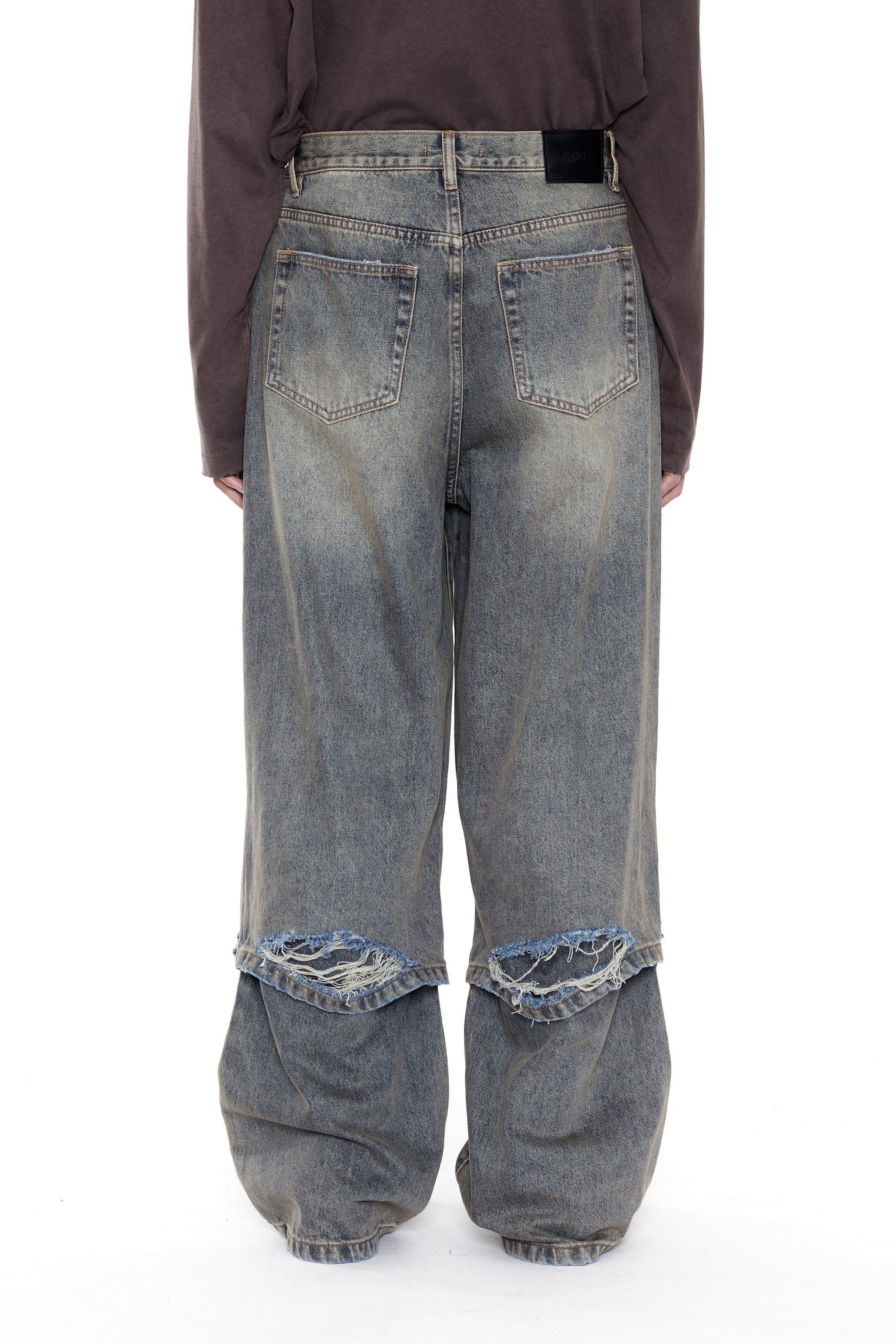 GREY ACID WASH LAYERED HYBRID JEANS