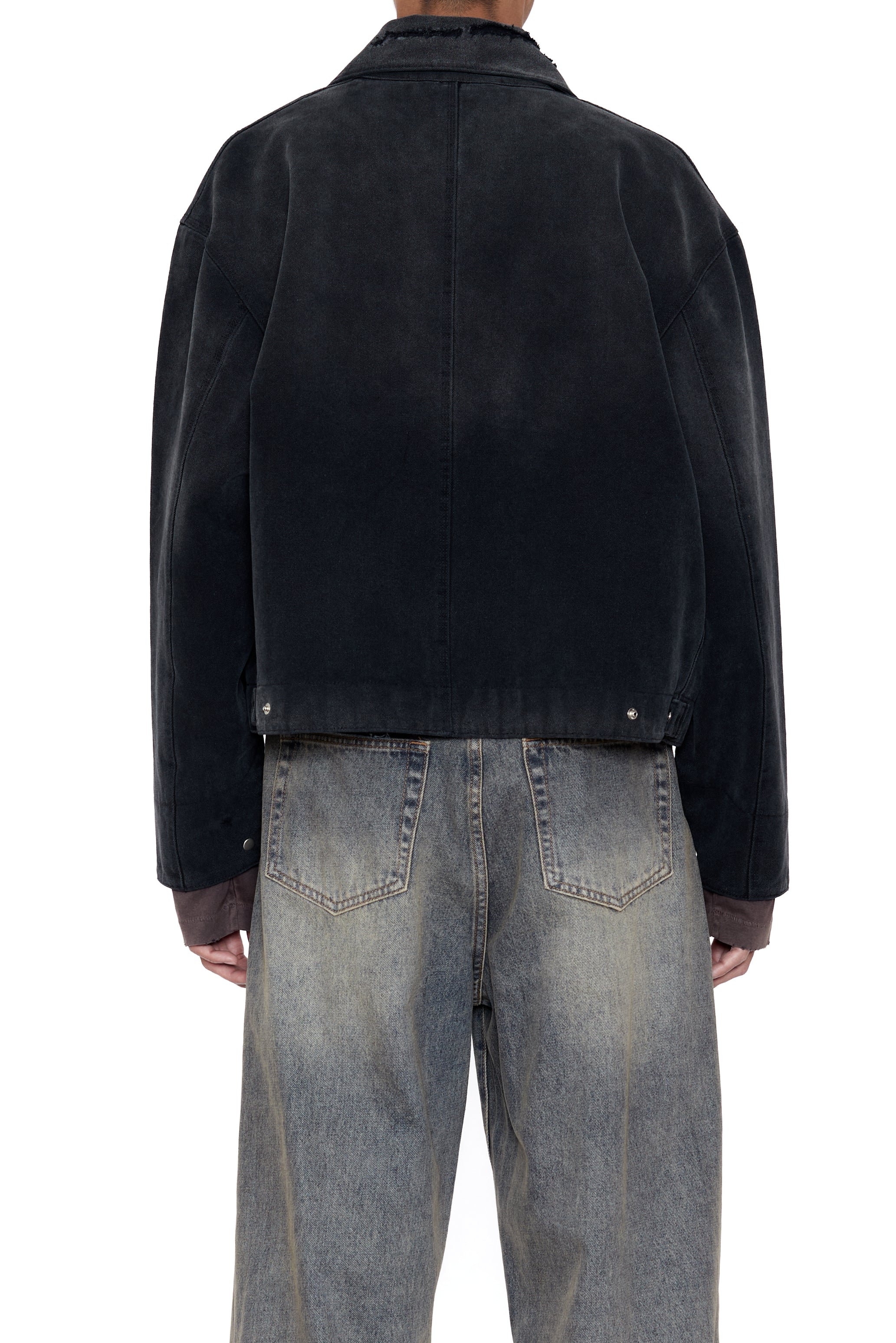 FADED BLACK DAMAGED CANVAS CREW JACKET