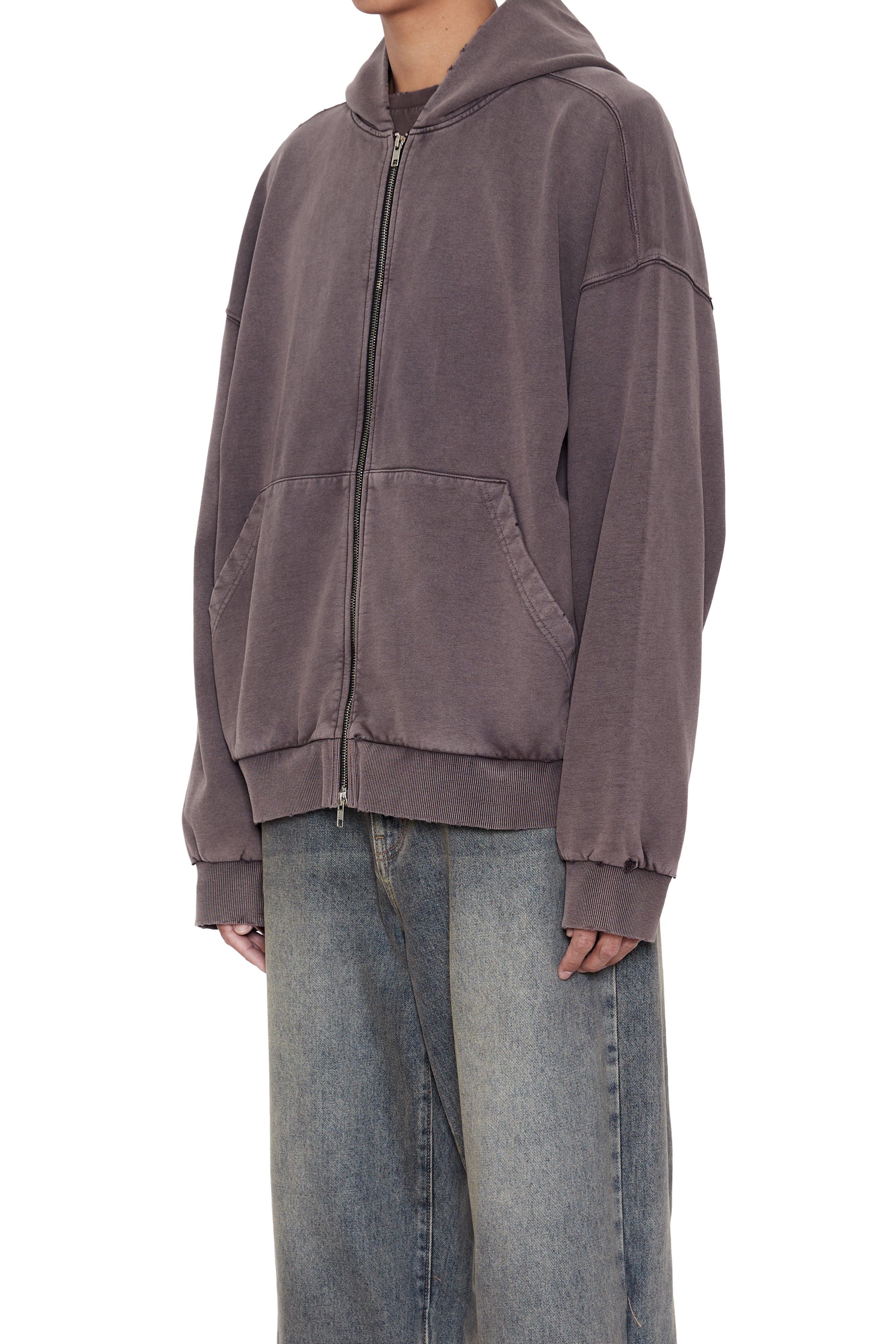 Load image into Gallery viewer, BROWN WASHED DISTRESSED ZIP UP HOODIE

