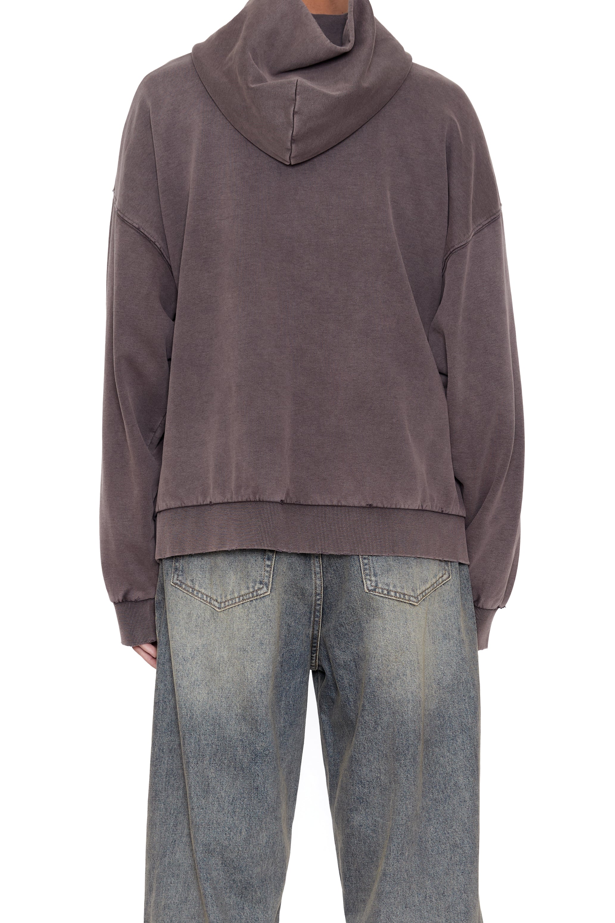 BROWN WASHED DISTRESSED ZIP UP HOODIE