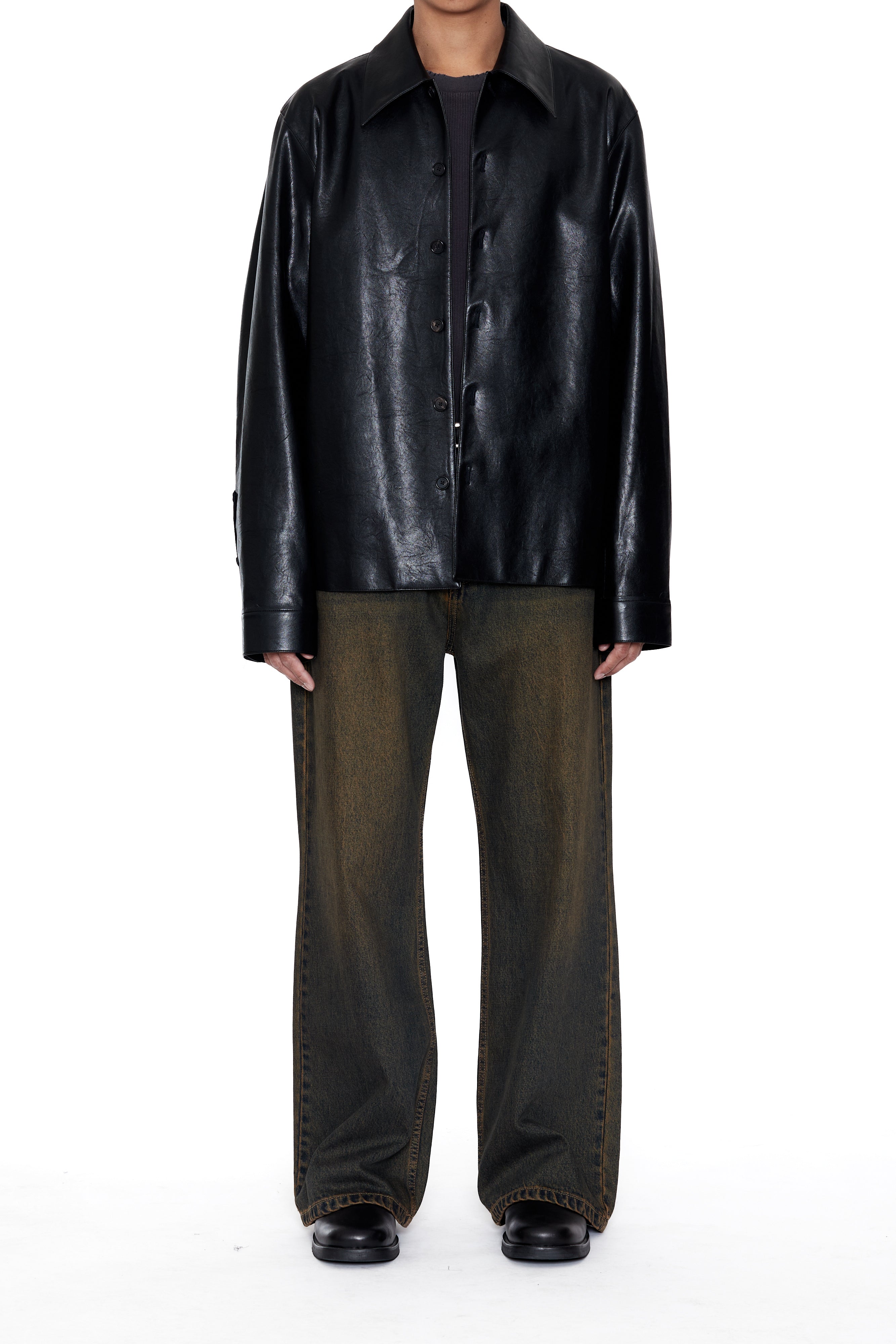 Load image into Gallery viewer, BLACK SYNTHETIC LEATHER CUT OUT TIERED JACKET
