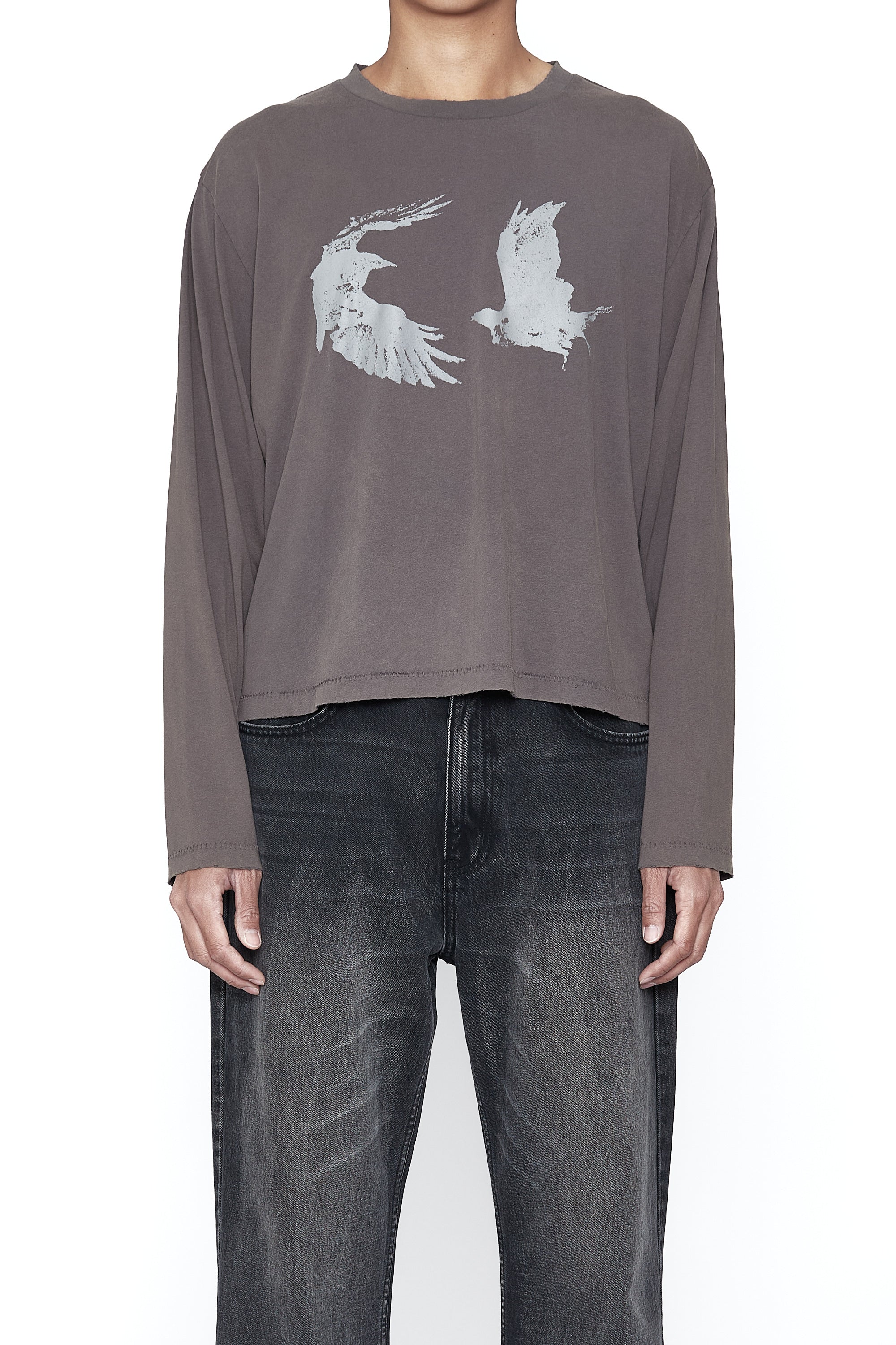 Load image into Gallery viewer, GREY WASHED LIGHT HAWK LS THRIFT CUT T-SHIRT
