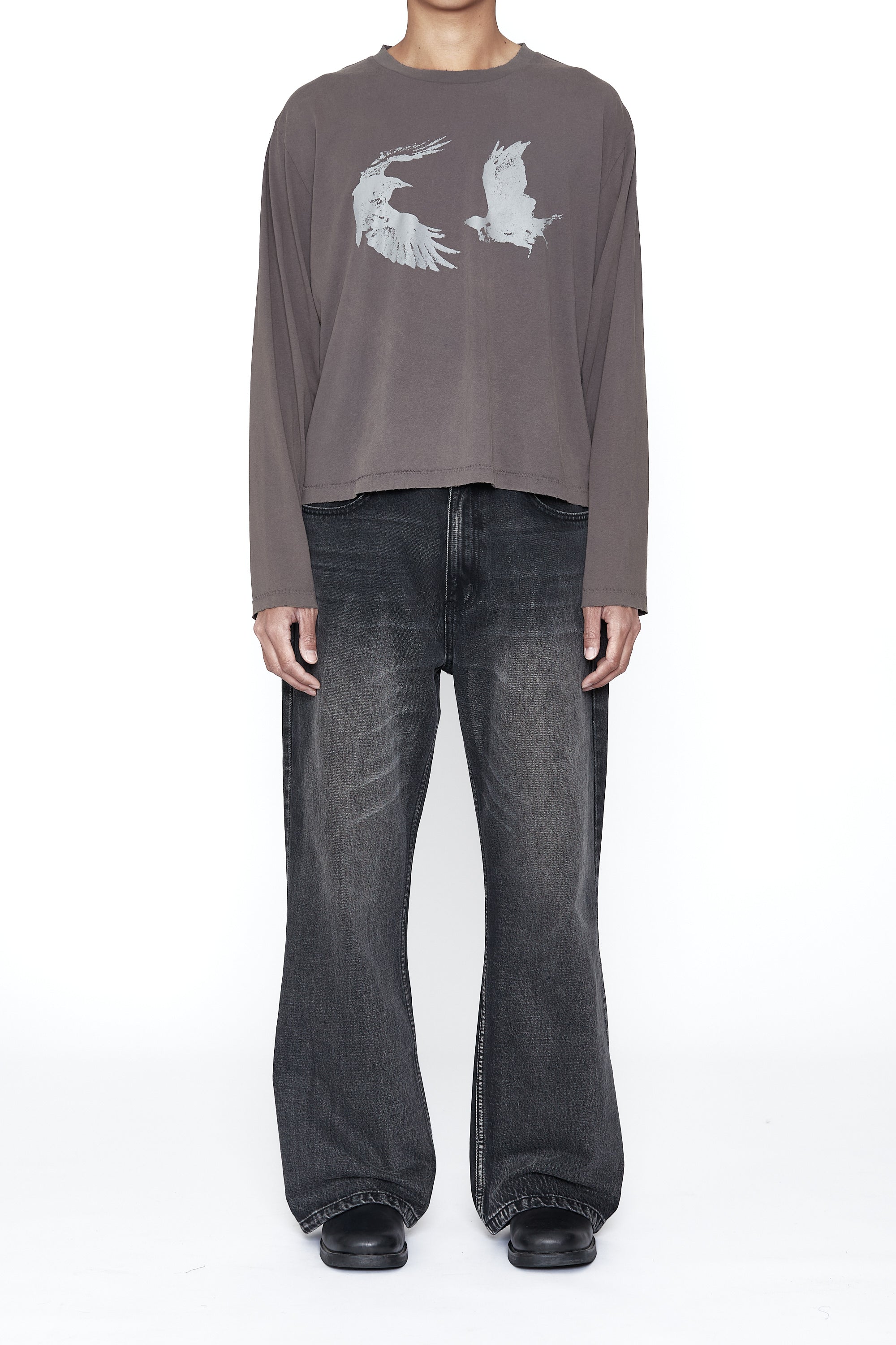 GREY WASHED LIGHT HAWK LS THRIFT CUT T-SHIRT