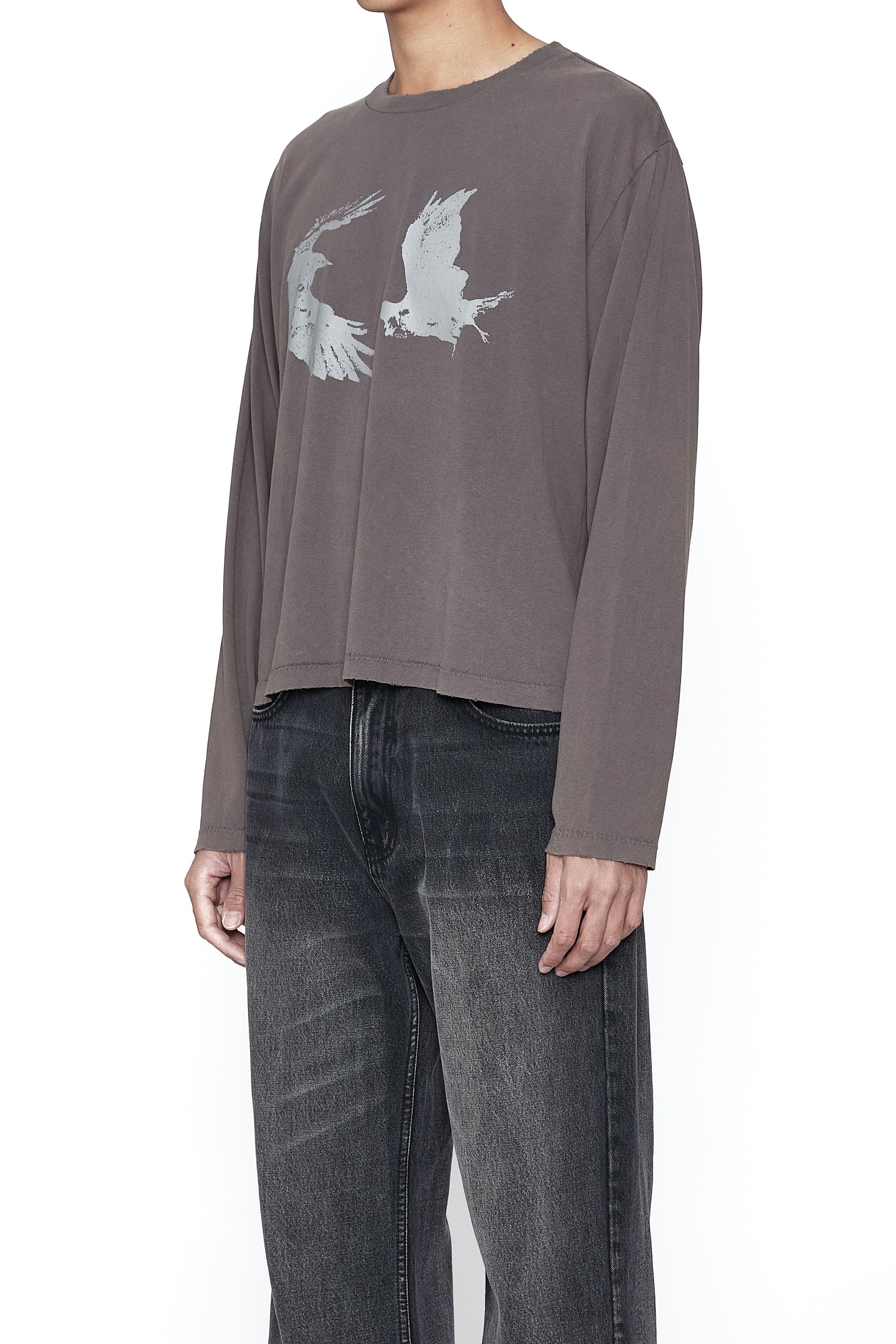 GREY WASHED LIGHT HAWK LS THRIFT CUT T-SHIRT