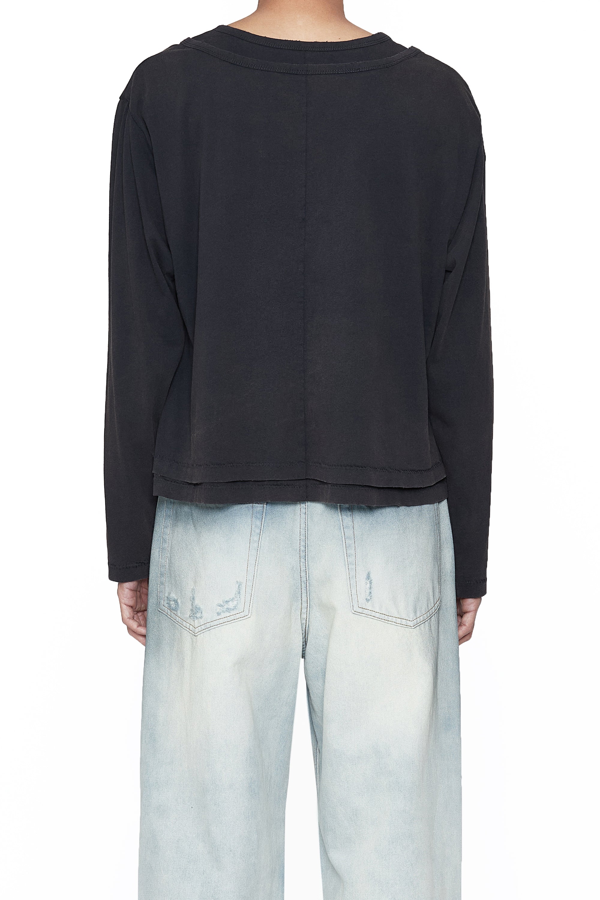 BLACK WASHED DOUBLE LAYER LS THRIFT CUT T-SHIRT