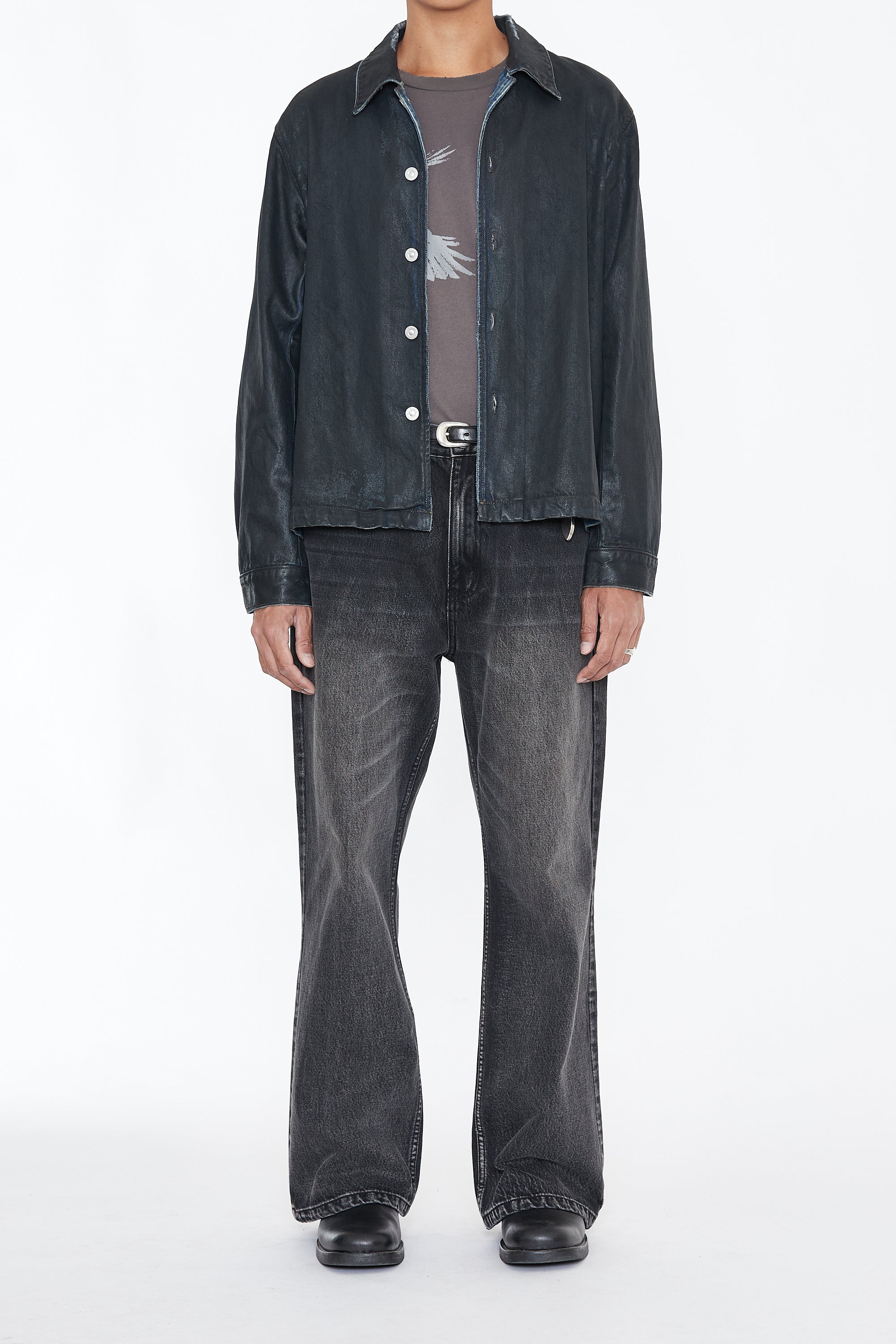 Load image into Gallery viewer, WAXED OFFSET DENIM TIERED JACKET
