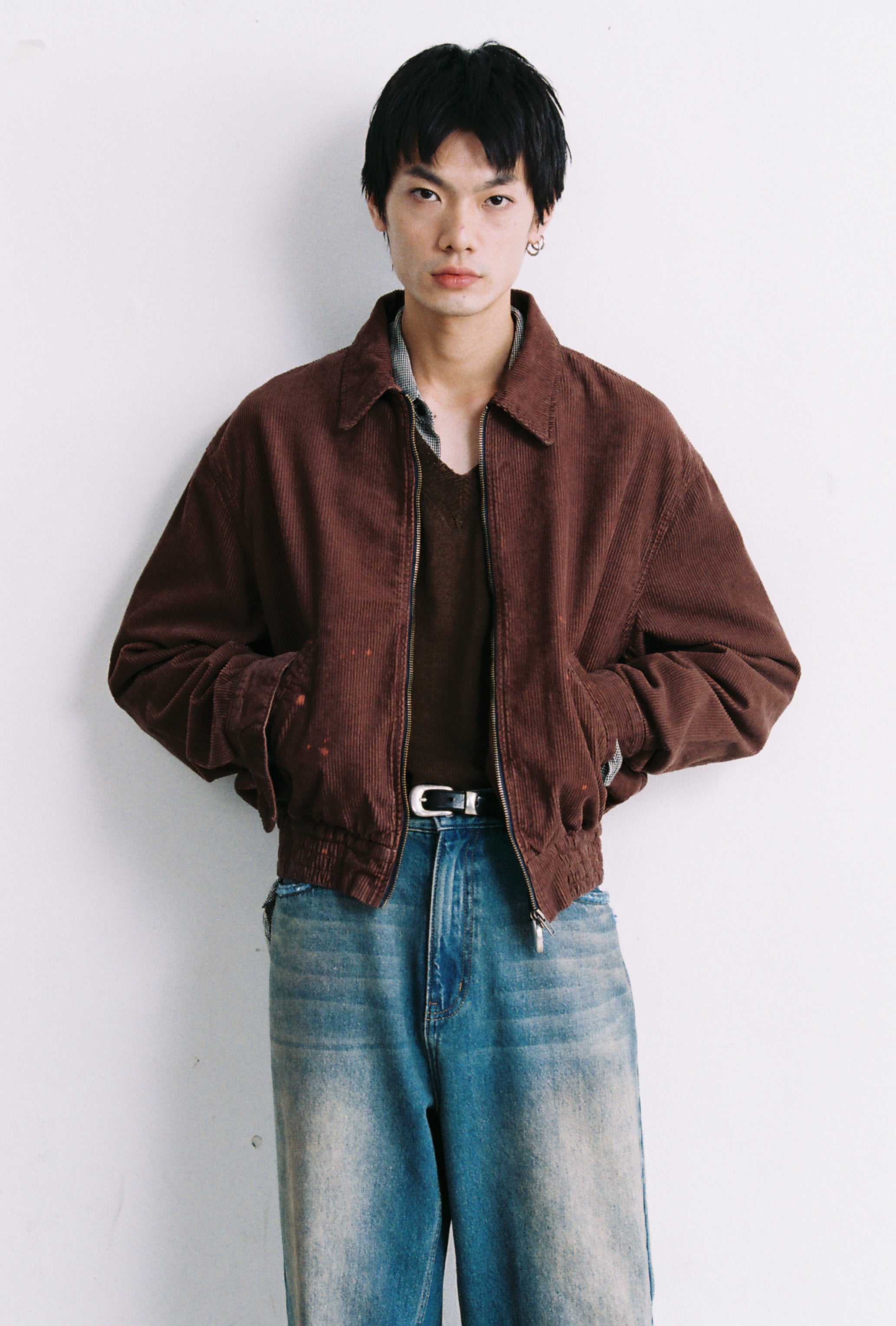 BROWN WASHED CORDUROY SHRUNKEN TRACK JACKET