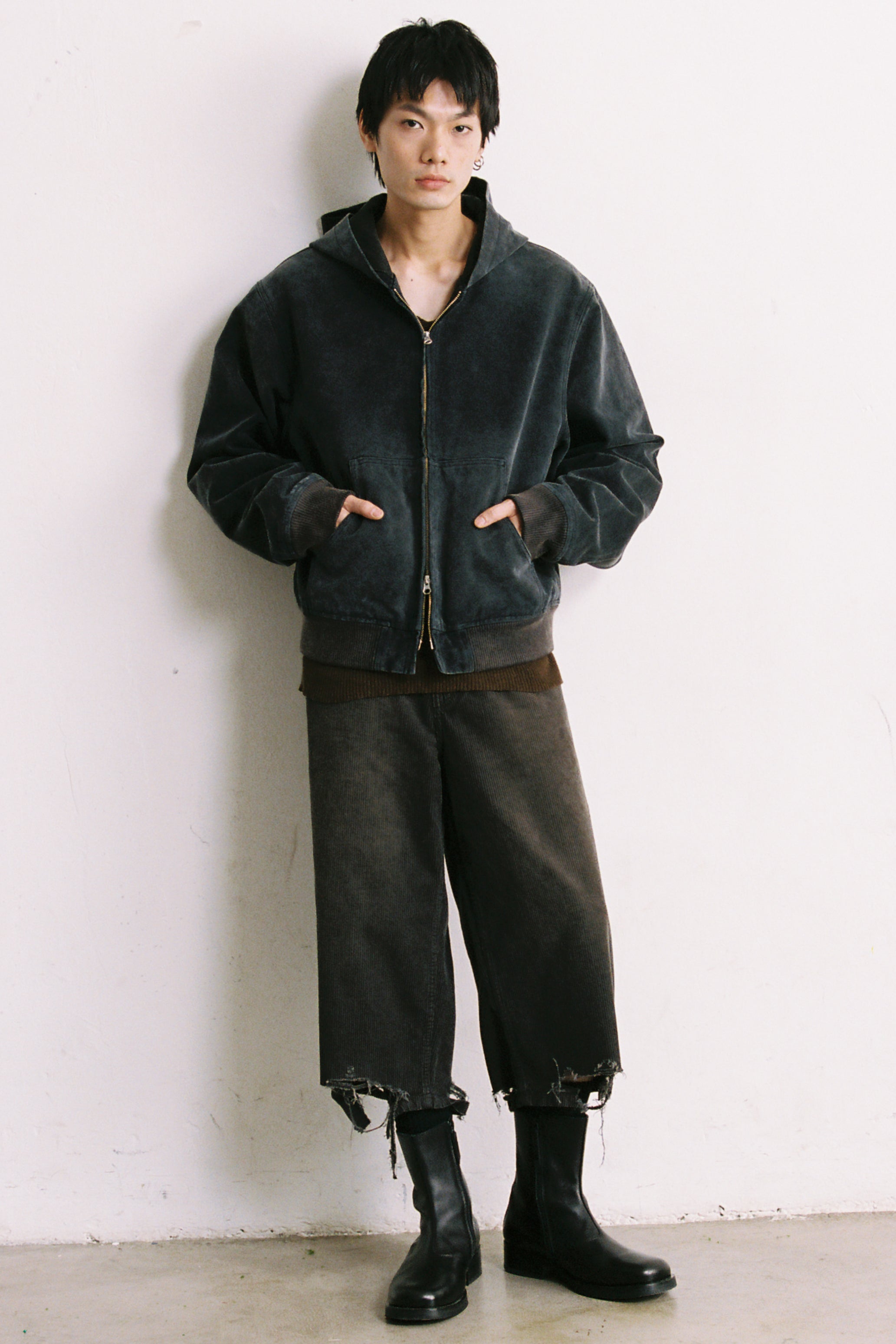 FADED BLACK CANVAS HOODIE JACKET