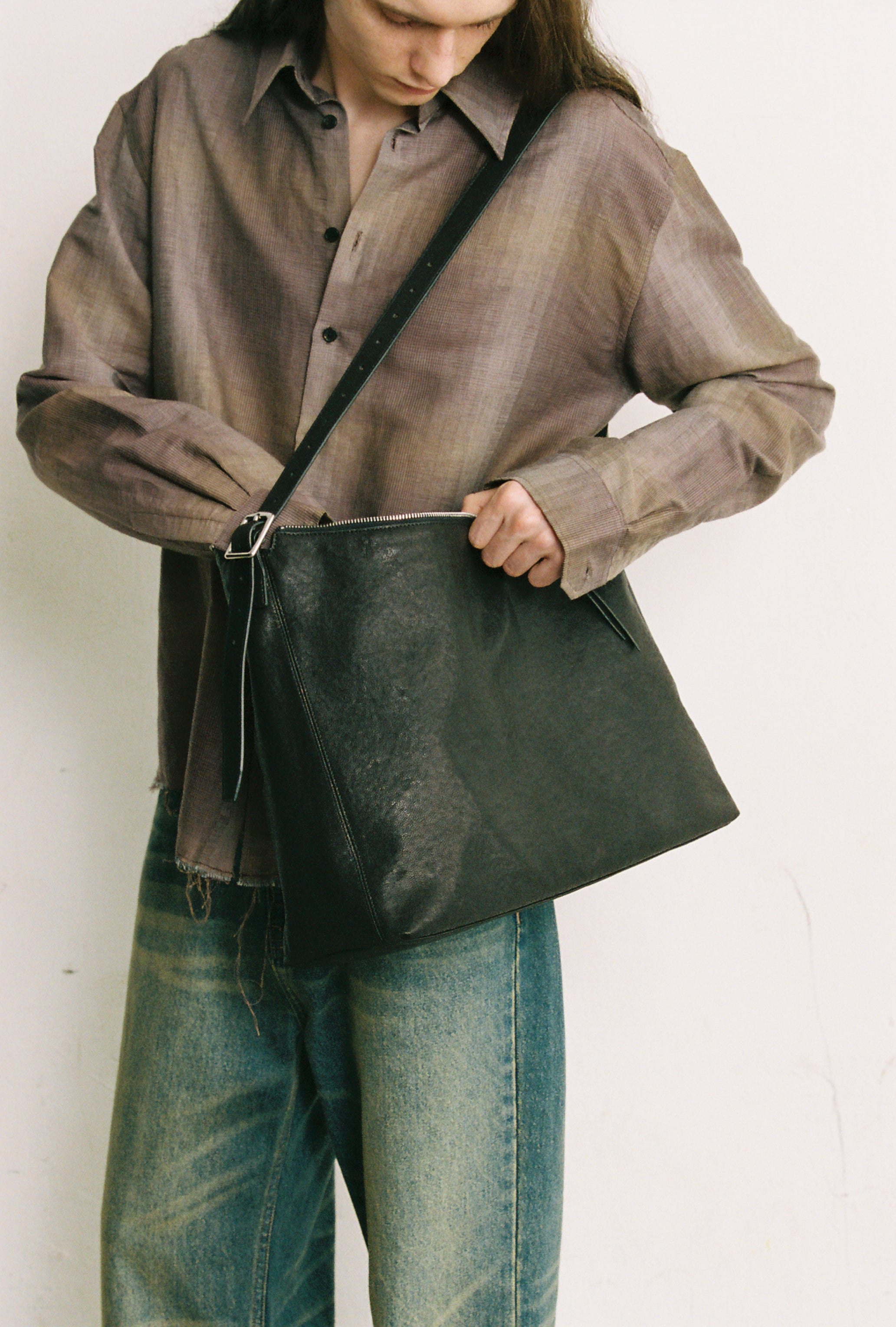 BLACK LAMB LEATHER 3WAYS SLACK BAG