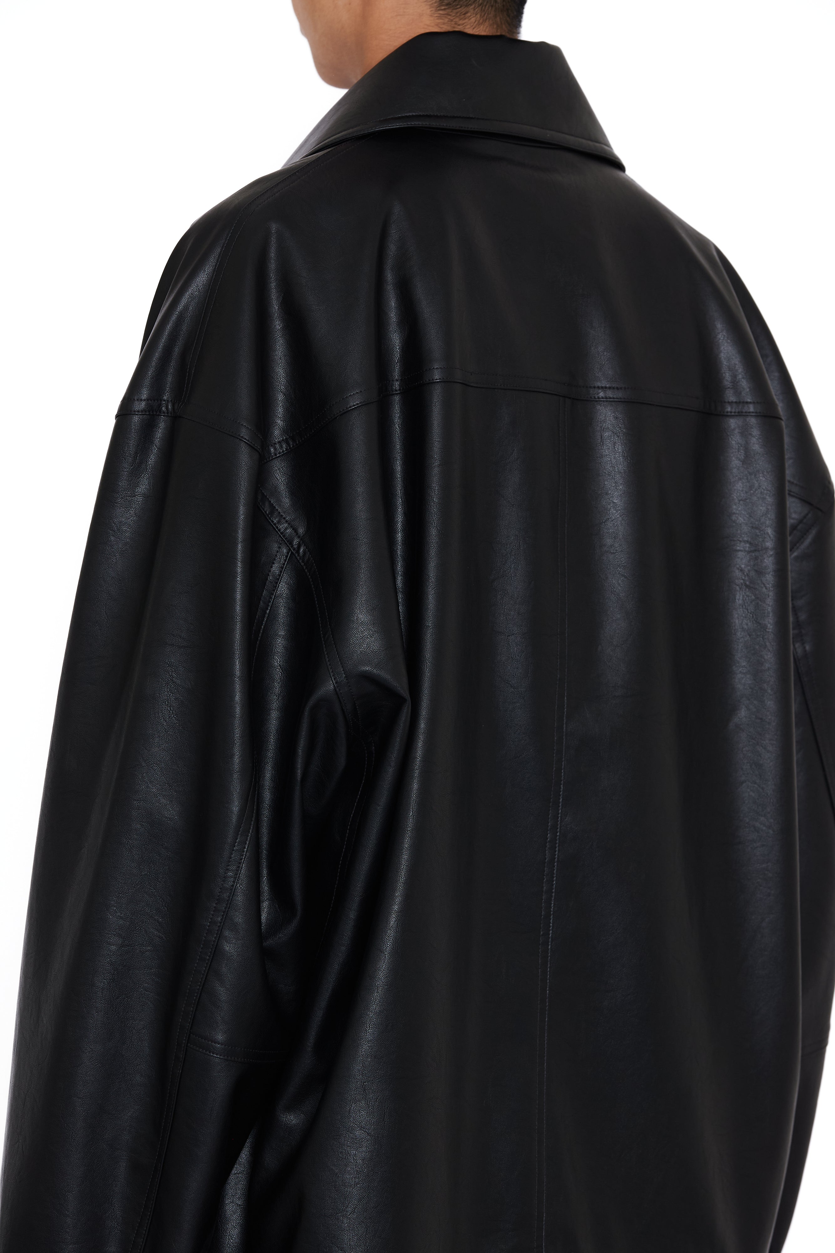 Load image into Gallery viewer, BLACK SYNTHEITC LEATHER SLANT JACKET
