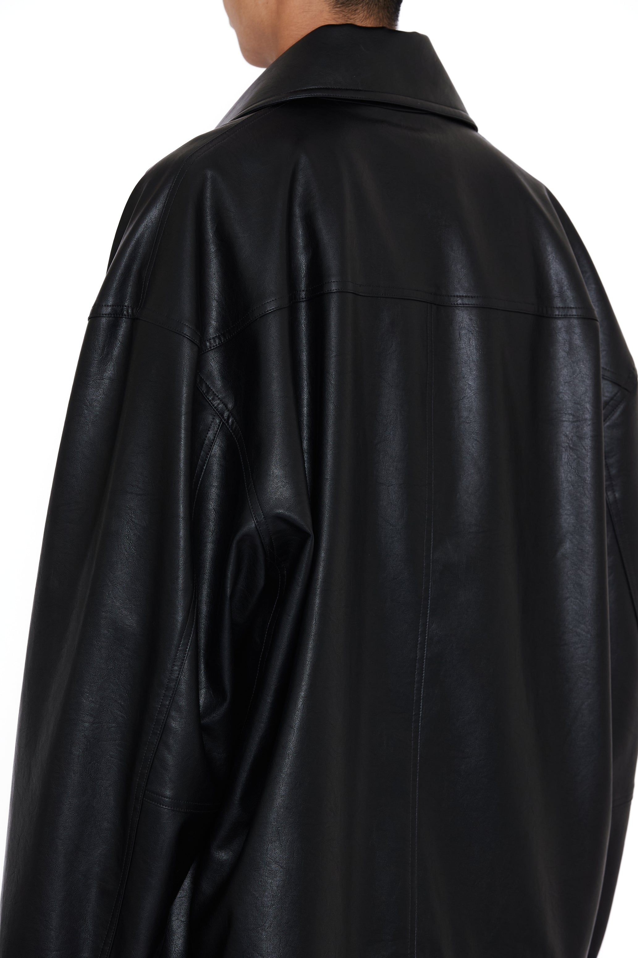 BLACK SYNTHEITC LEATHER SLANT JACKET