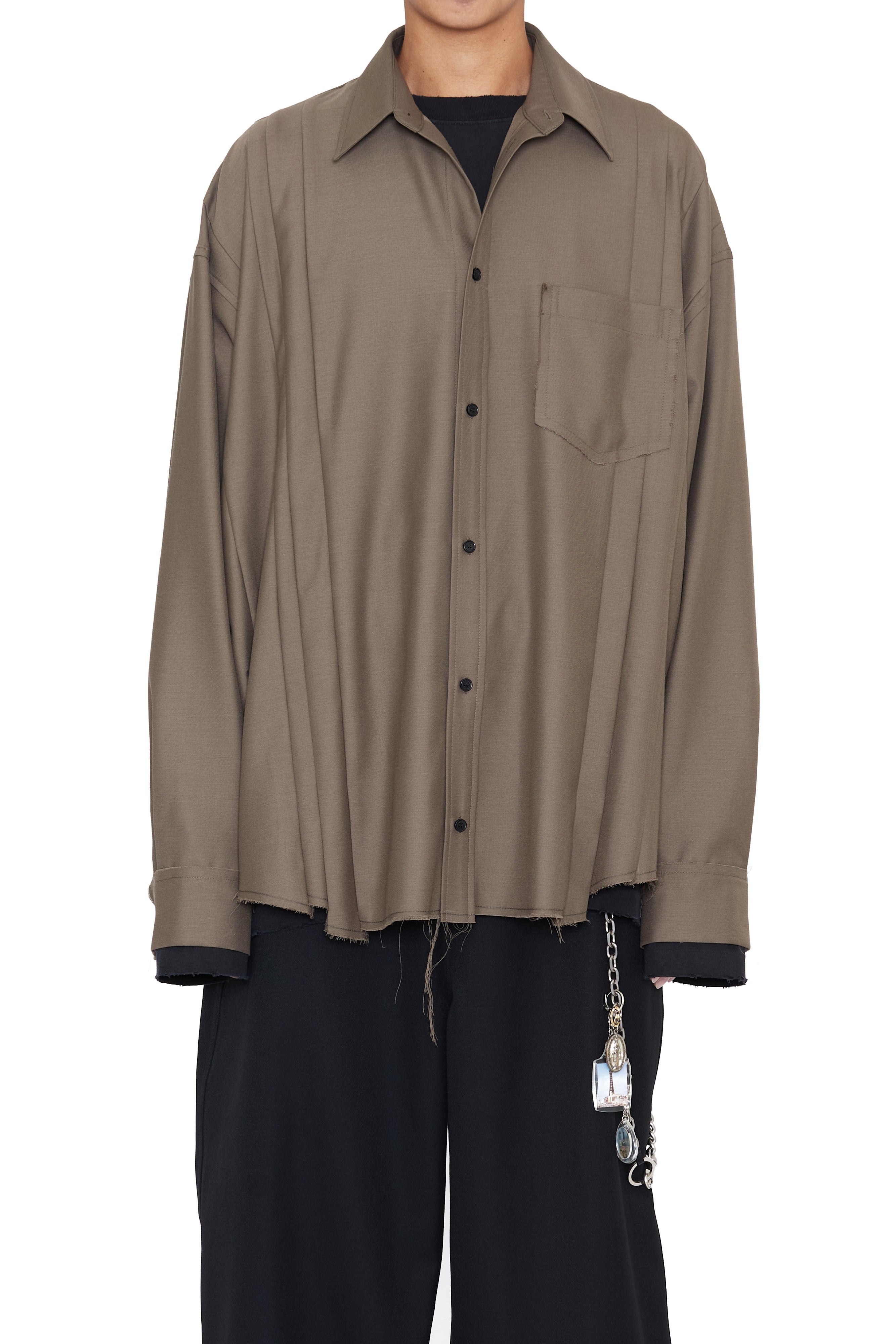 Load image into Gallery viewer, KHAKI WOOL OVERSIZED RECONSTRUCTED SEAMS SHIRT
