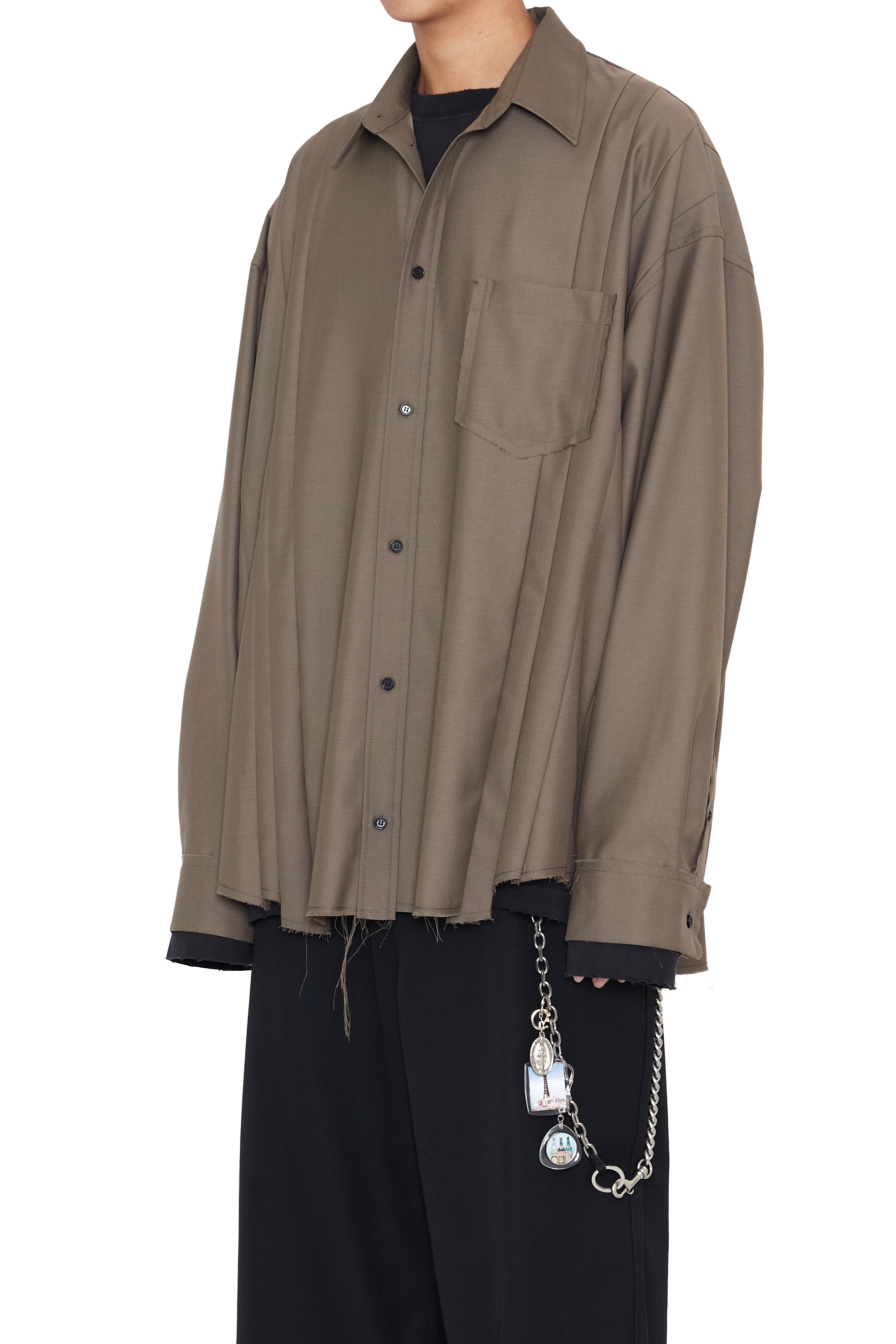 Load image into Gallery viewer, KHAKI WOOL OVERSIZED RECONSTRUCTED SEAMS SHIRT
