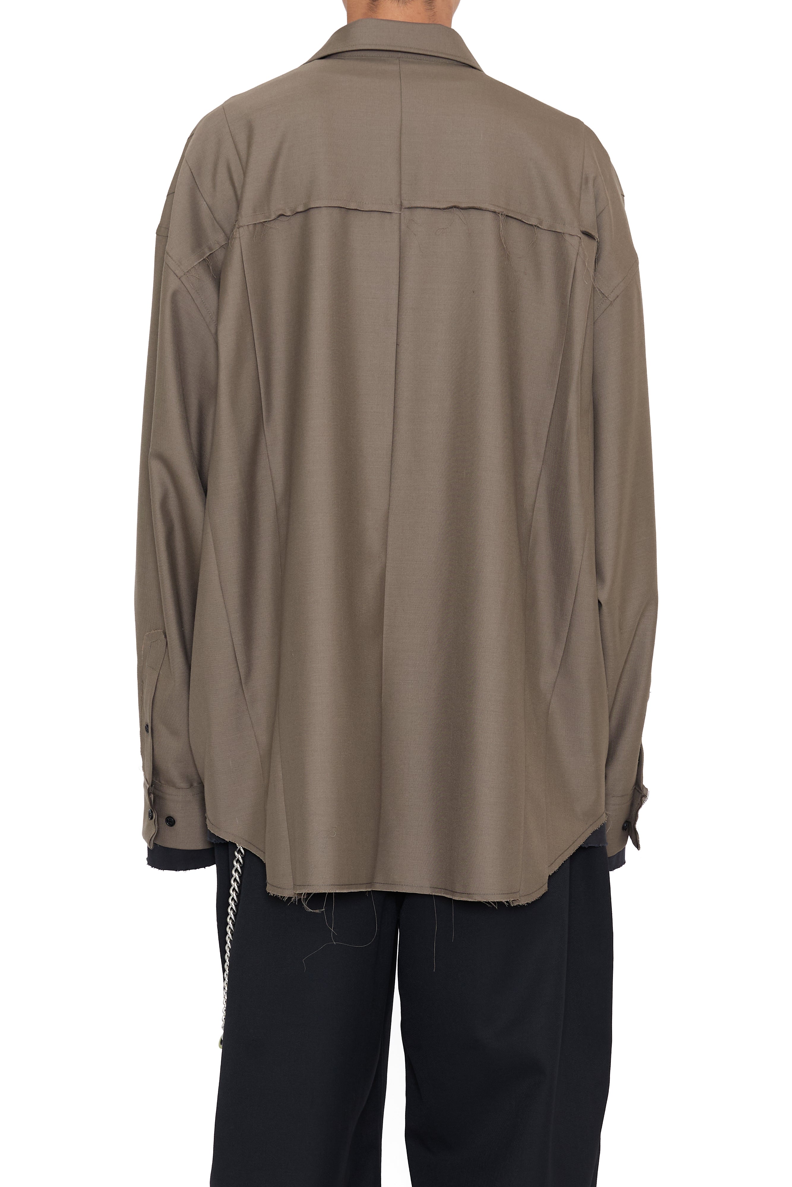 Load image into Gallery viewer, KHAKI WOOL OVERSIZED RECONSTRUCTED SEAMS SHIRT
