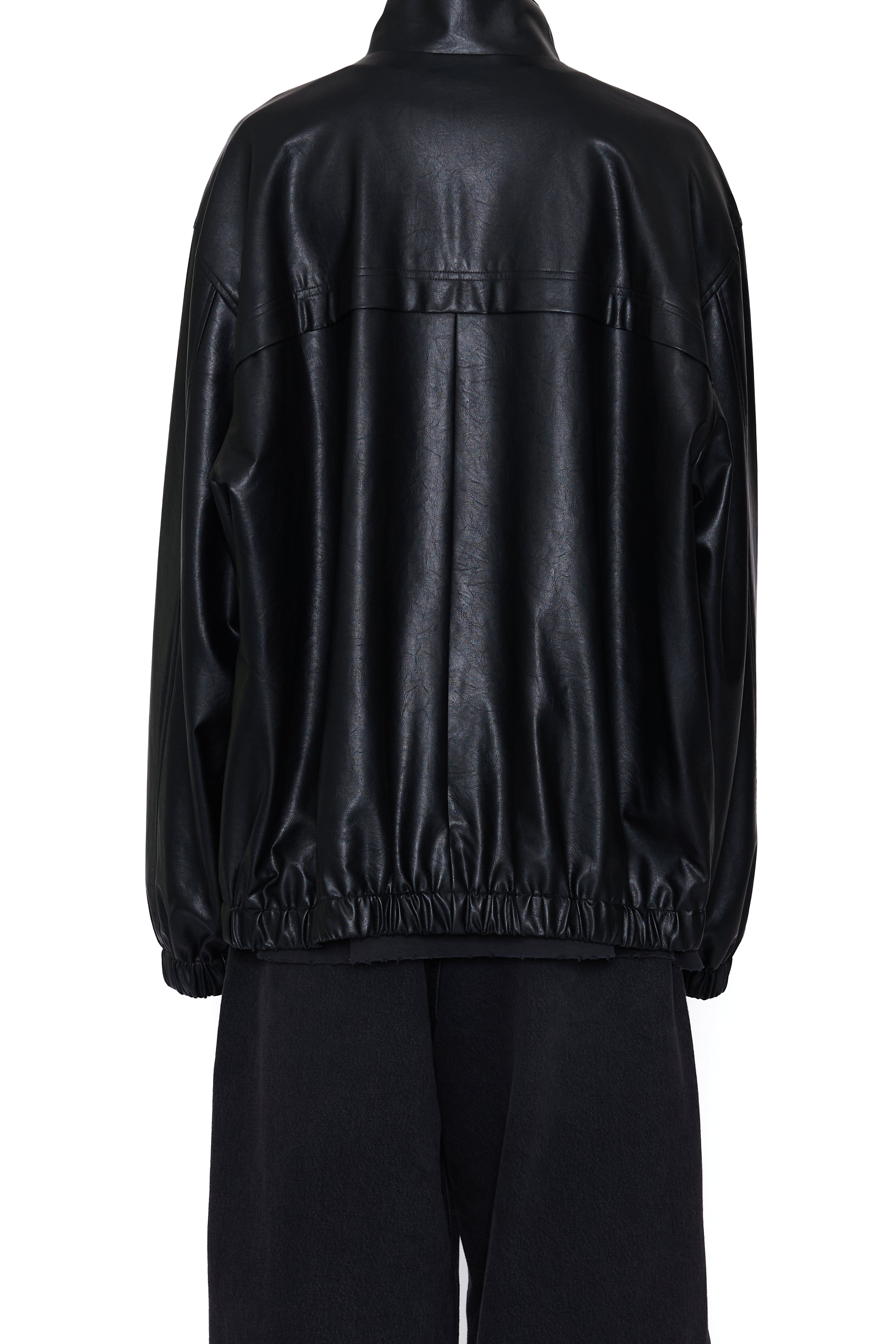 Load image into Gallery viewer, BLACK SYNTHEITC LEATHER OVERSIZED TEAM JACKET
