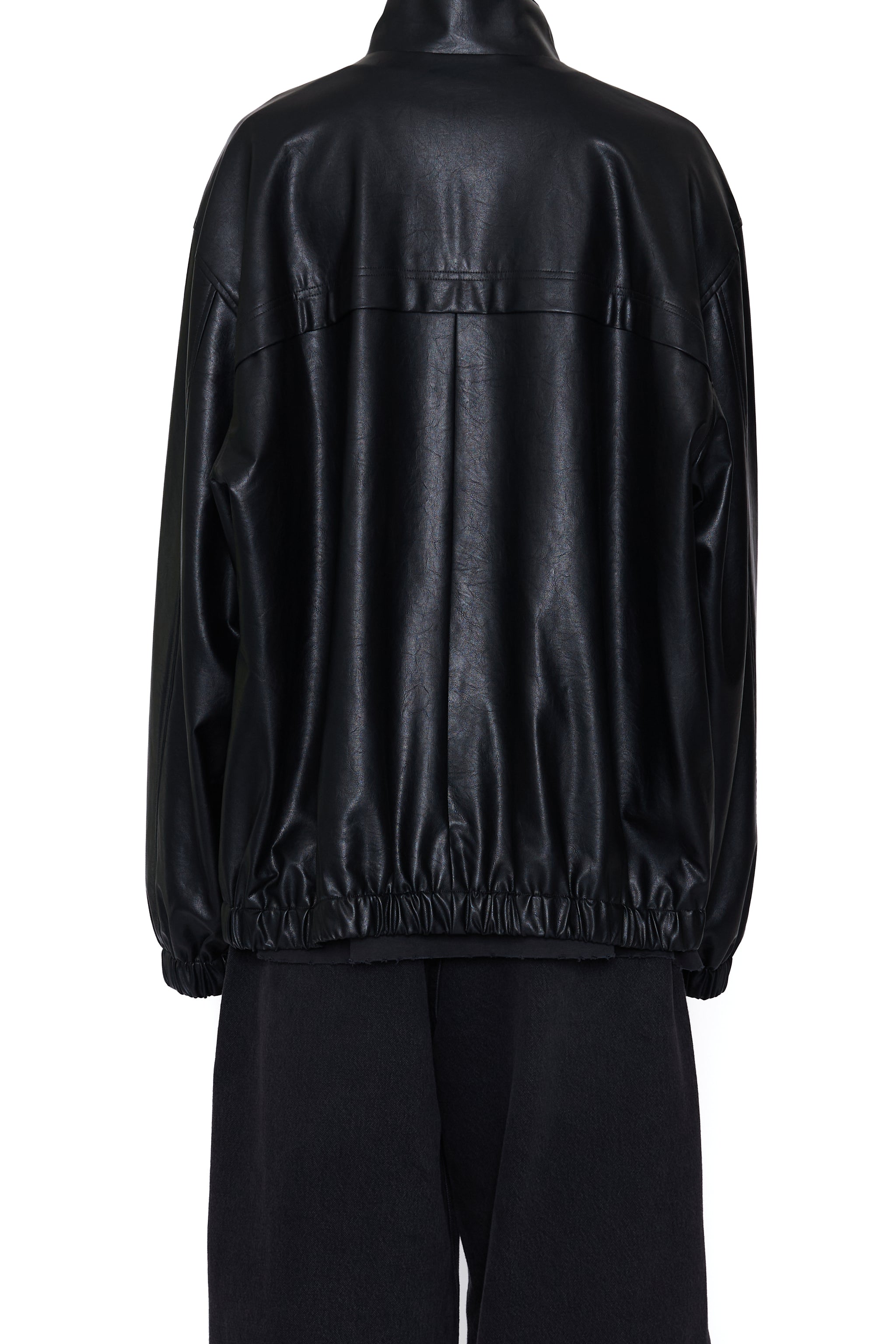 CODA BLACK SYNTHEITC LEATHER OVERSIZED TEAM JACKET
