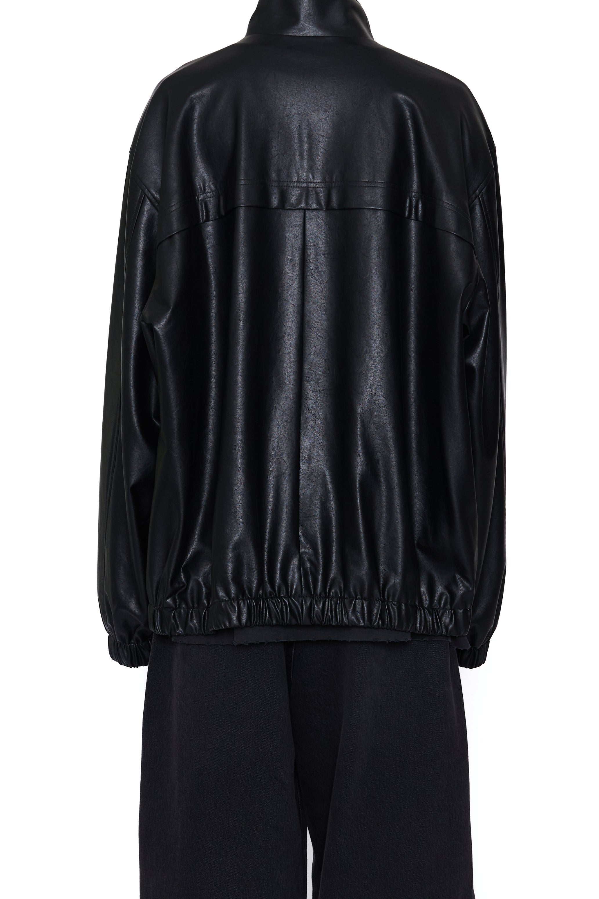 BLACK SYNTHEITC LEATHER OVERSIZED TEAM JACKET