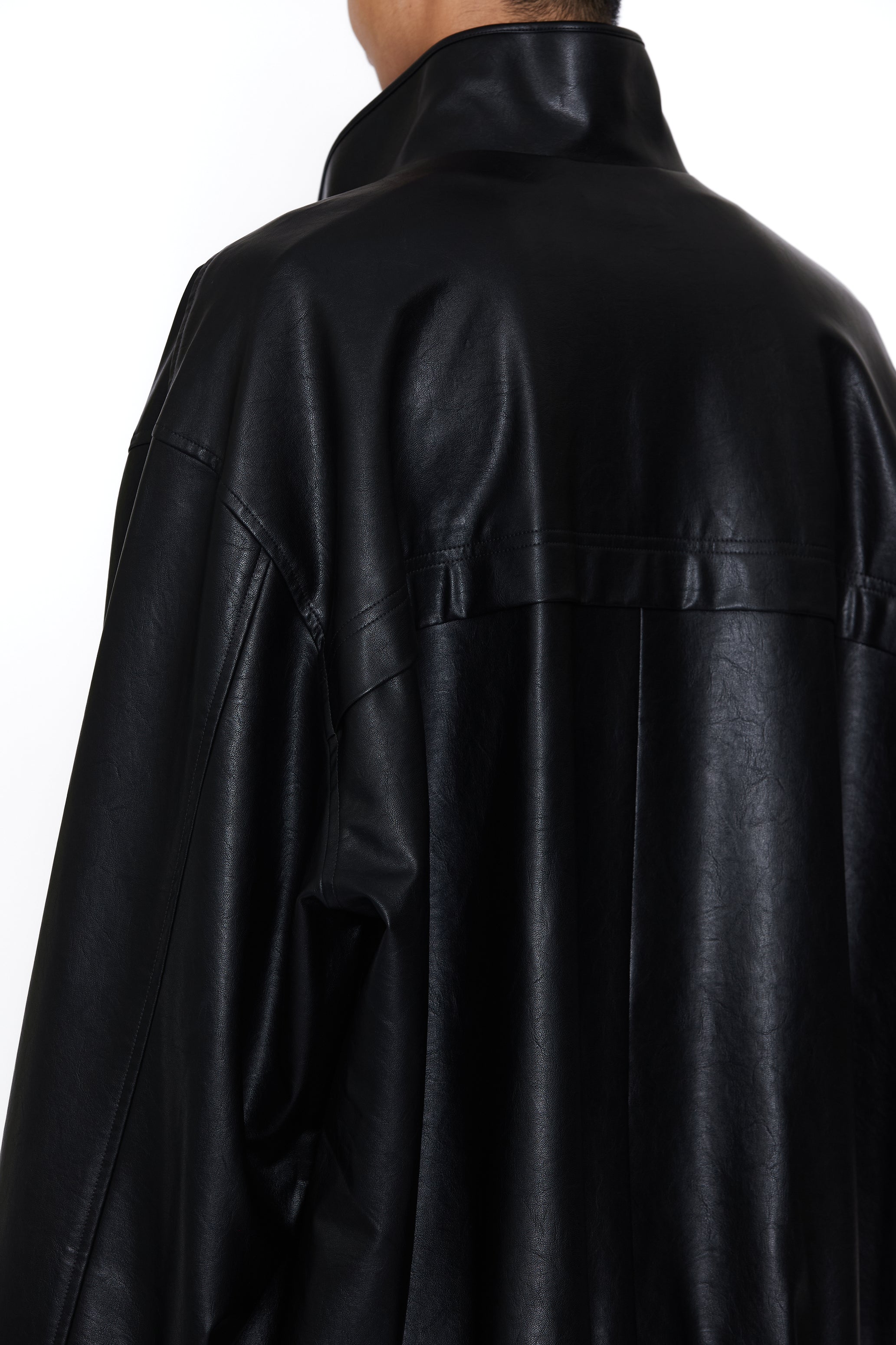 BLACK SYNTHEITC LEATHER OVERSIZED TEAM JACKET