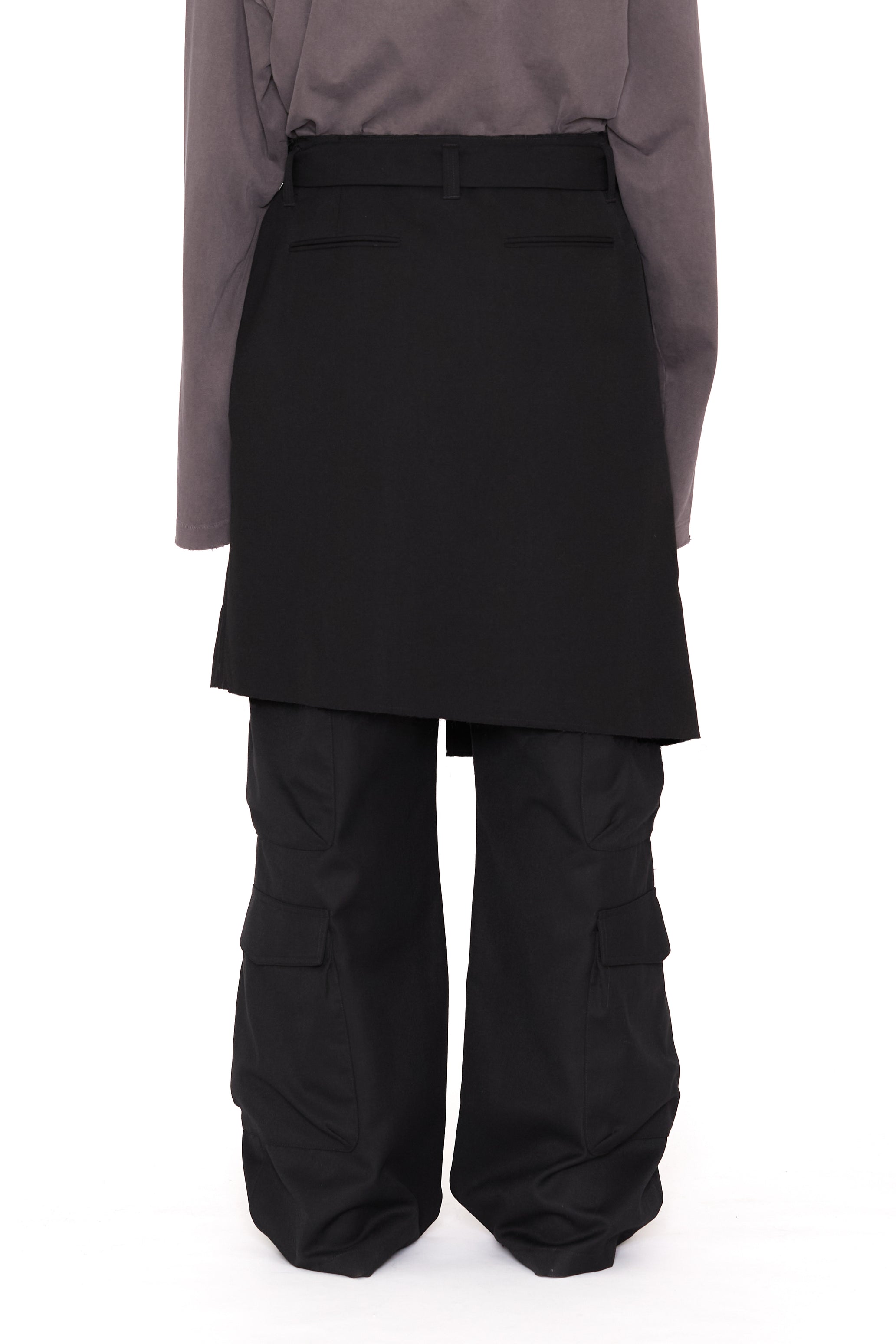 BLACK WOOL POLY GABARDINE WRAP SKIRT