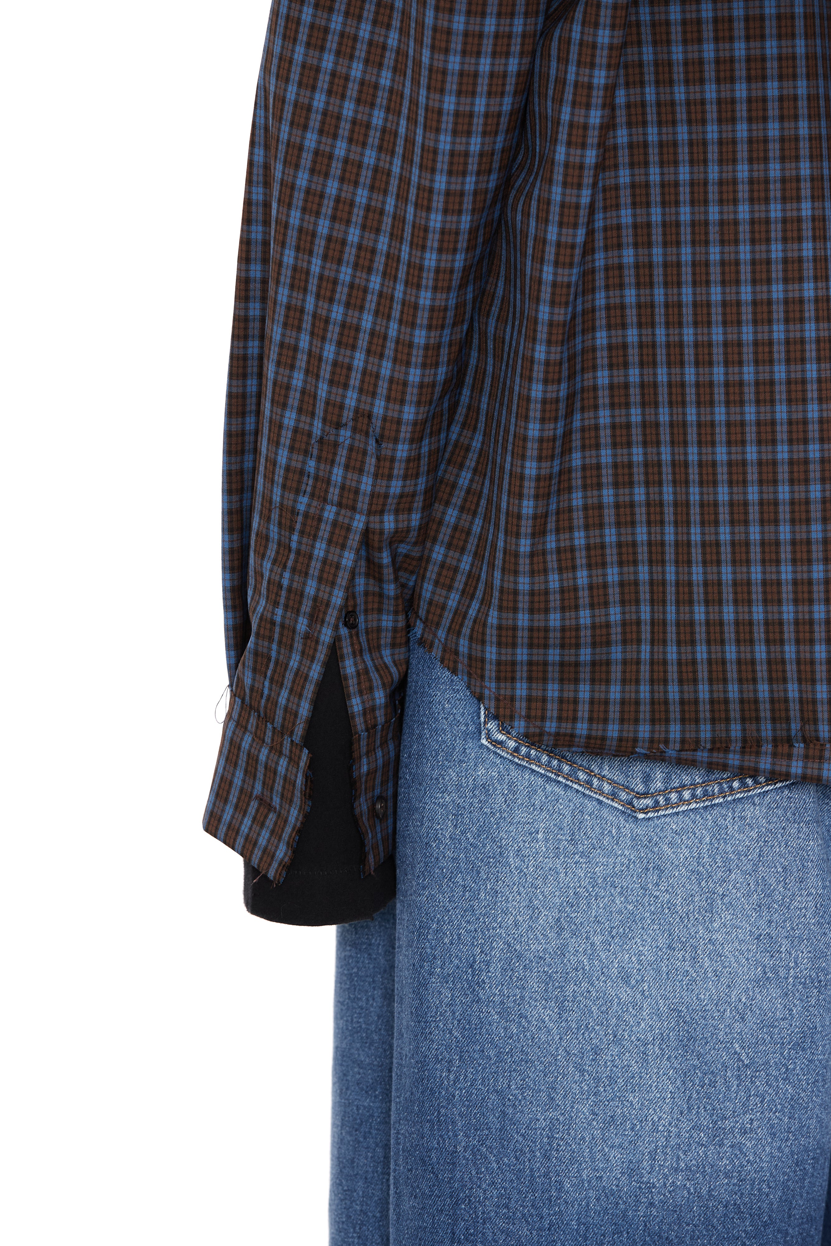 Load image into Gallery viewer, BROWN CHECK WOOL POLY RAW EDGES SHIFTED SHIRT
