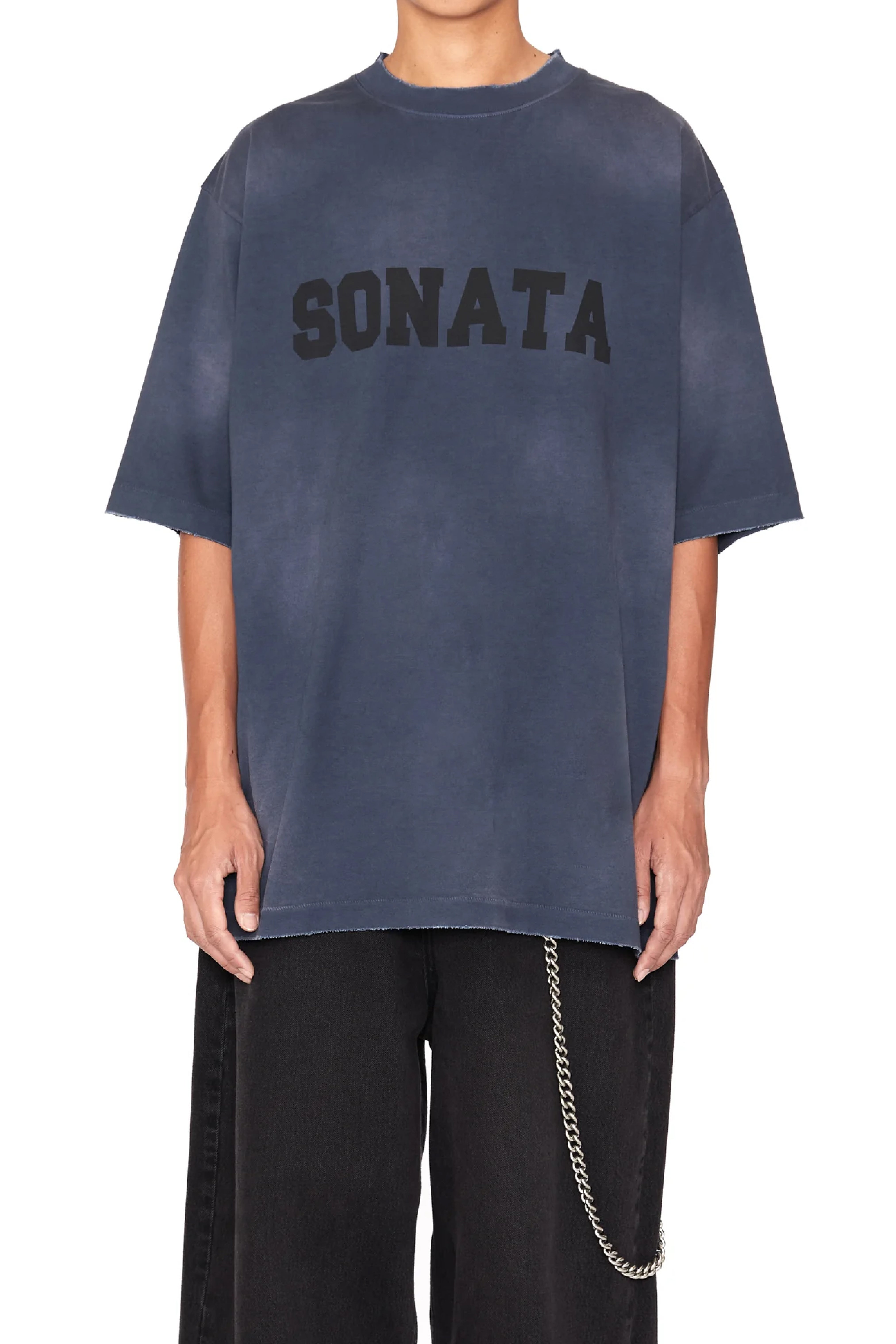 Load image into Gallery viewer, ASH BLUE WASHED DISTRESSED AGING SONATA PRINTED SHORT SLEEVE T-SHIRT
