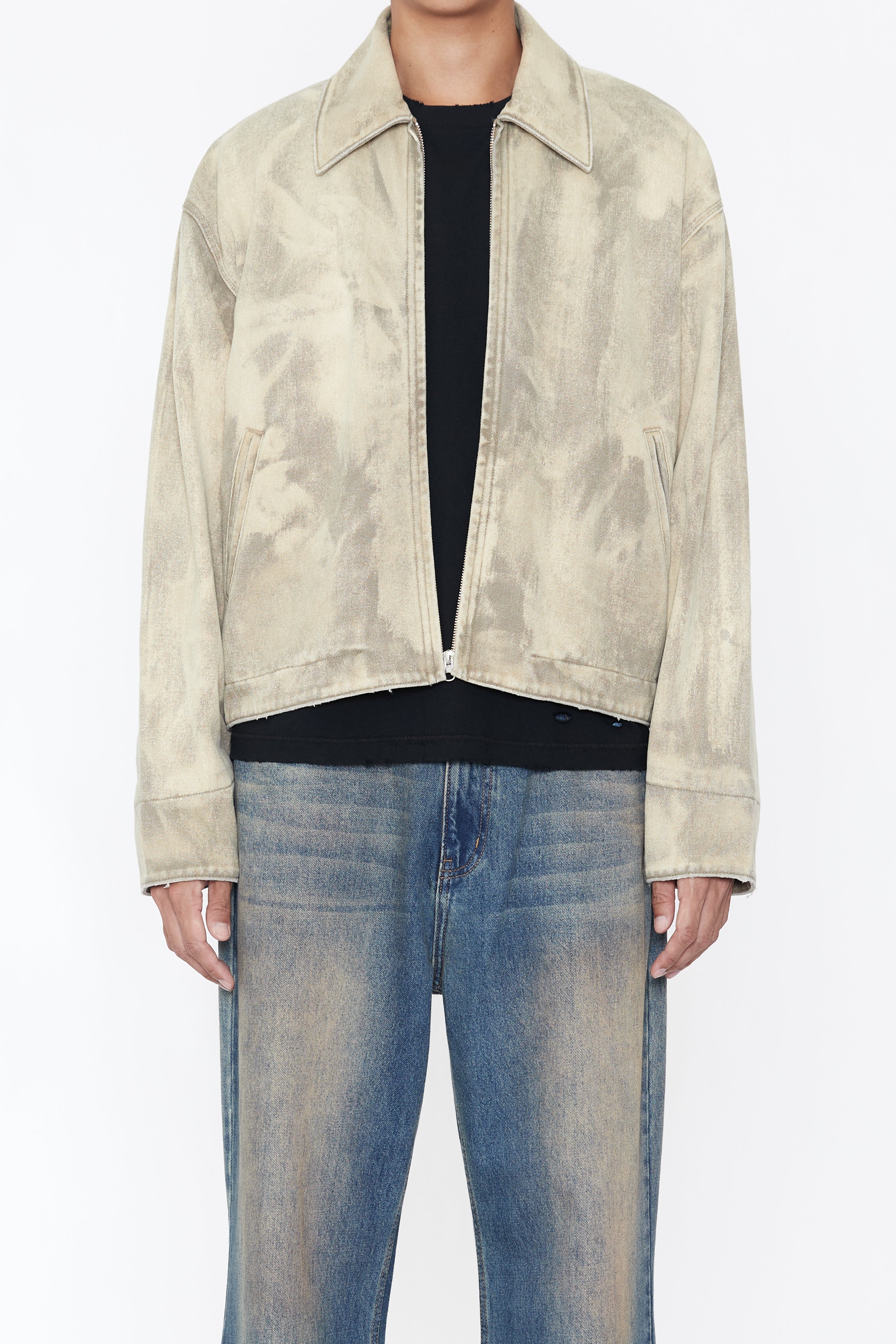 Load image into Gallery viewer, FADED BEIGE DAMAGED CANVAS CREW JACKET
