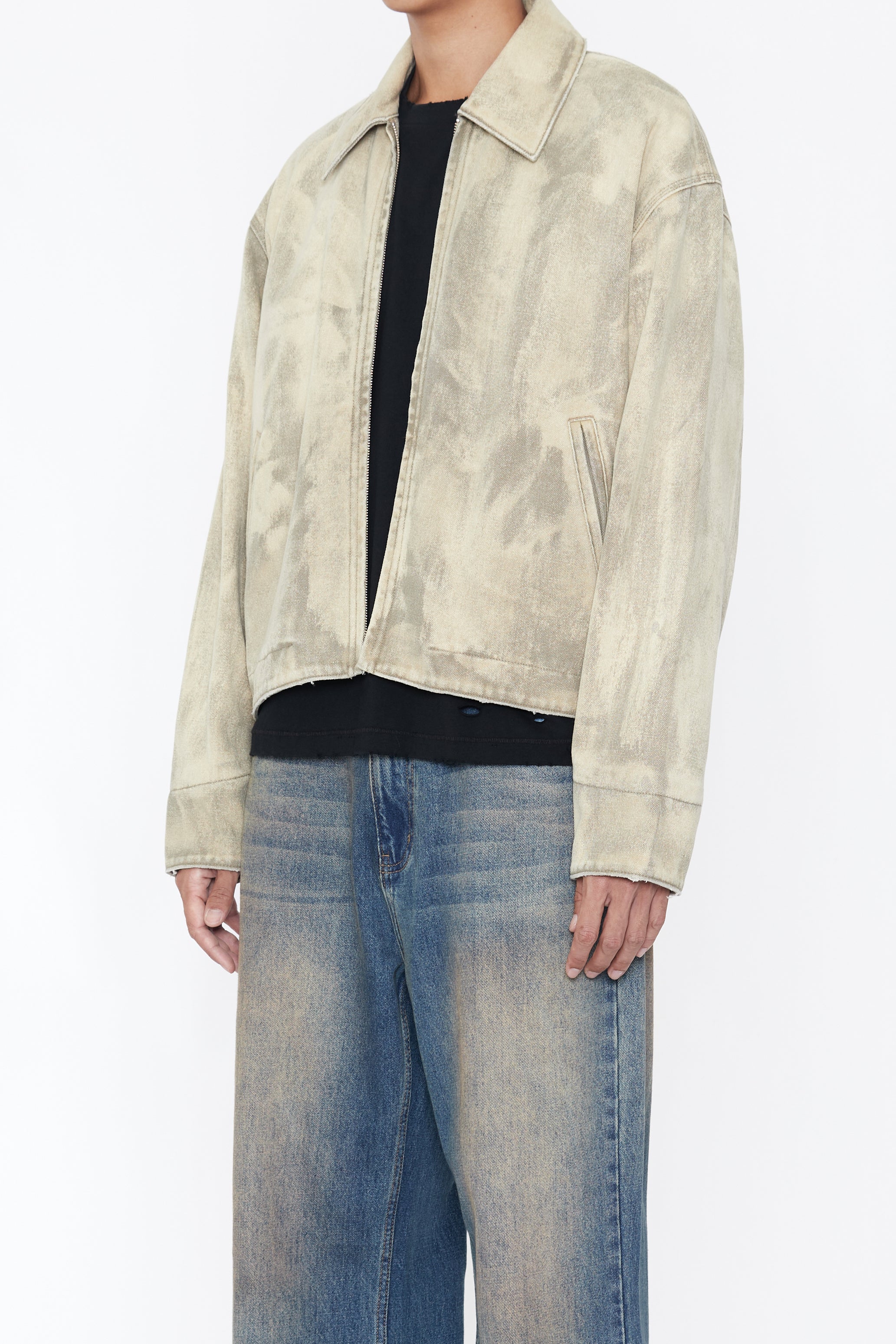 FADED BEIGE DAMAGED CANVAS CREW JACKET