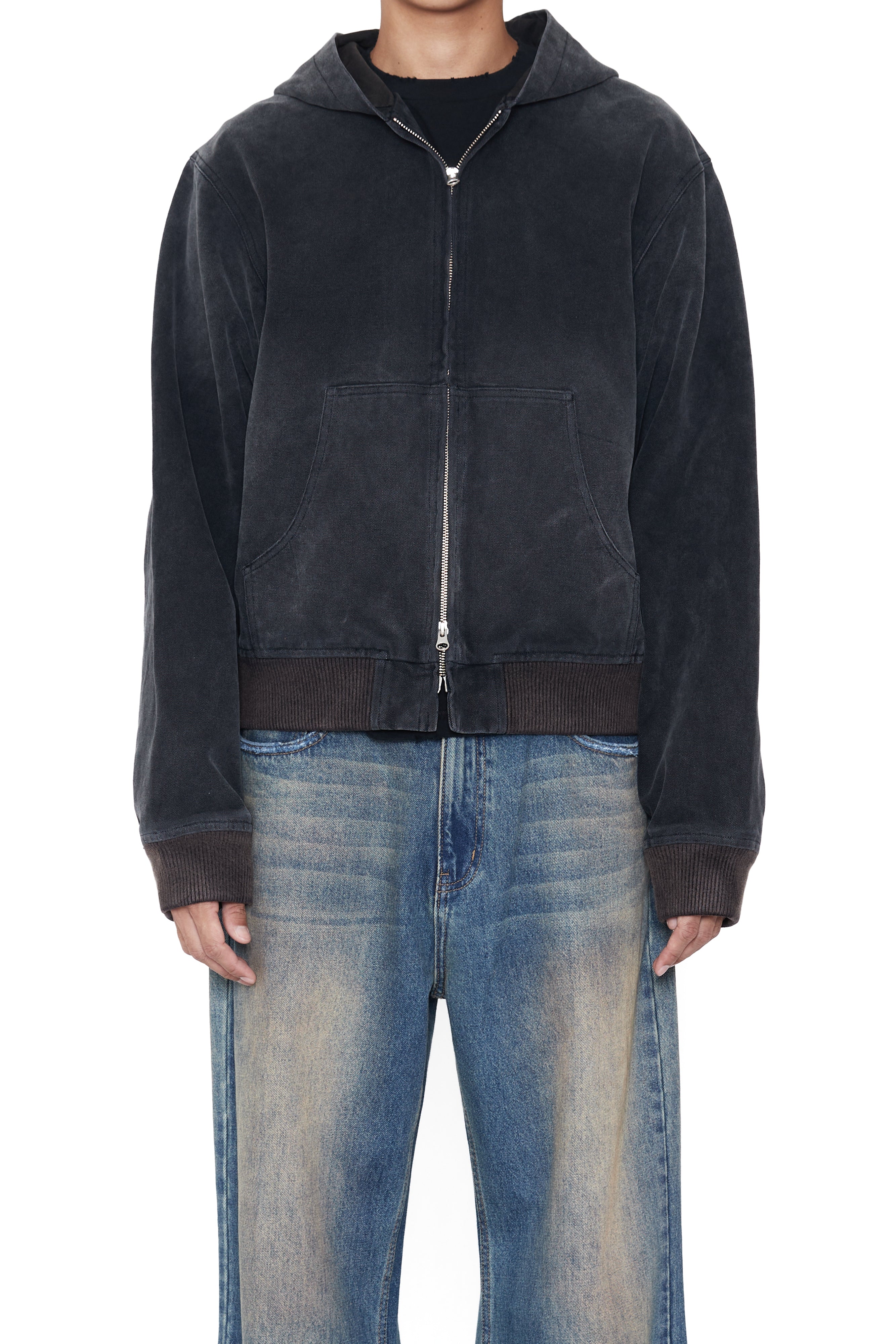 Load image into Gallery viewer, FADED BLACK CANVAS HOODIE JACKET
