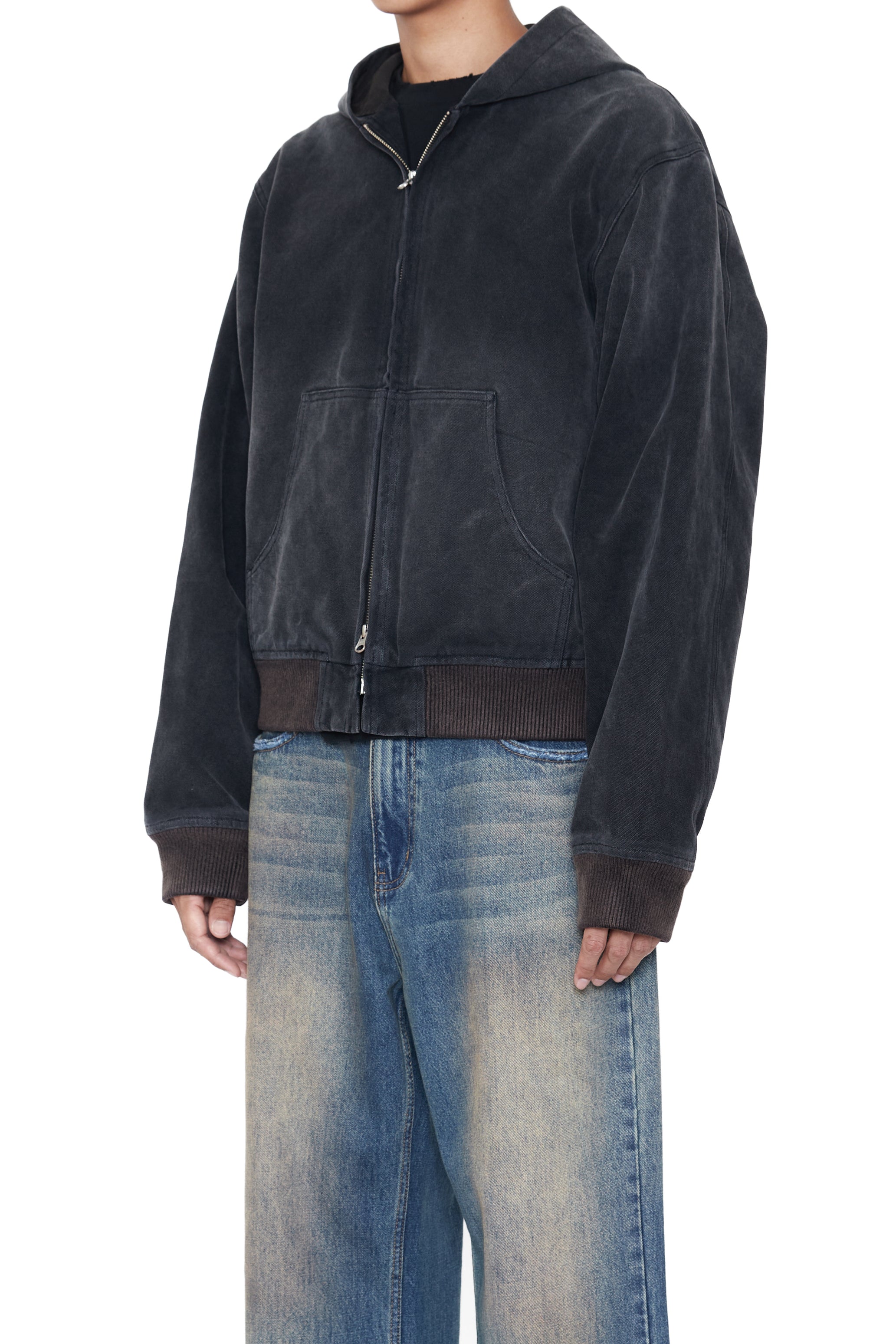FADED BLACK CANVAS HOODIE JACKET