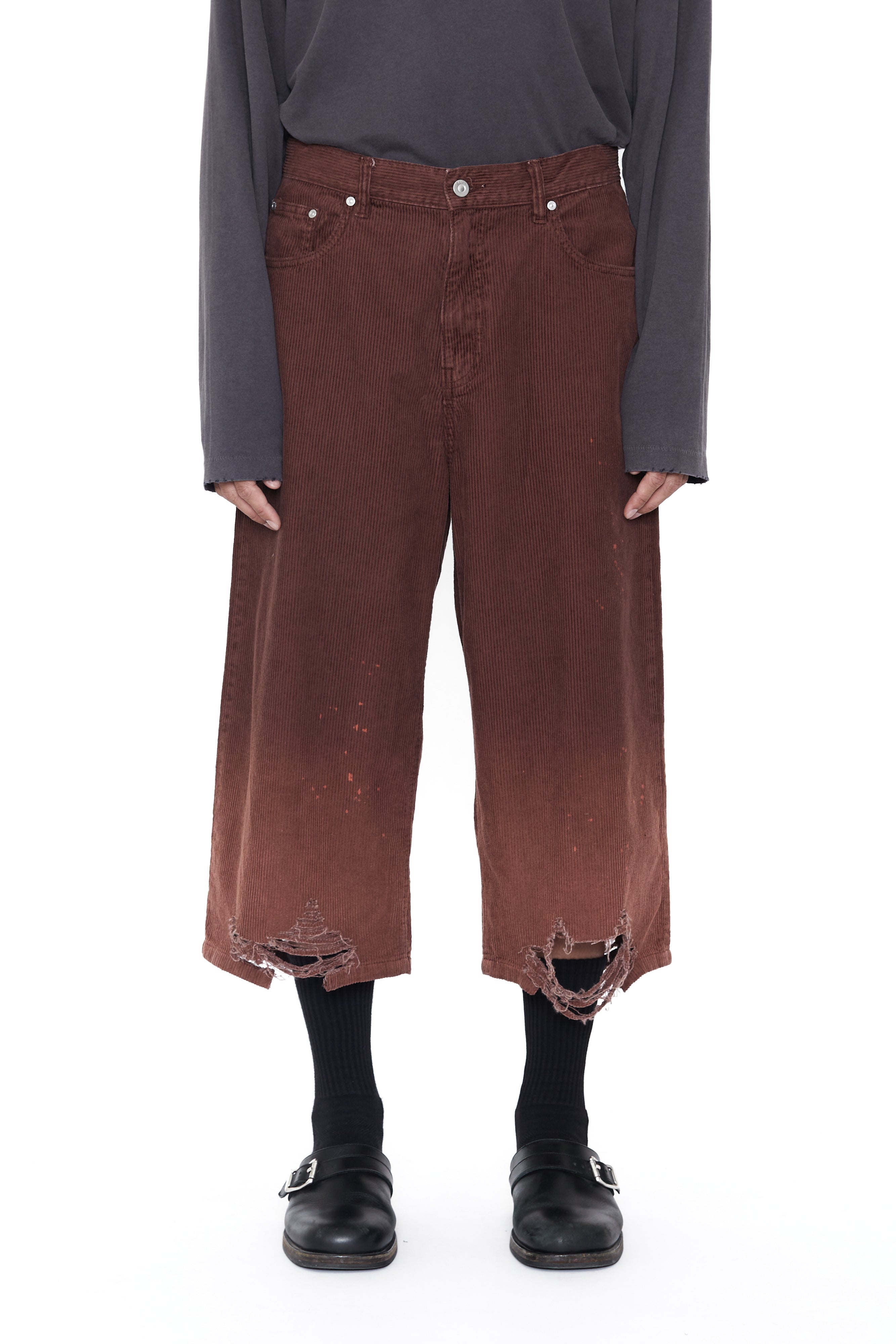 Load image into Gallery viewer, BROWN WASHED BLEACHED CORDUROY DESTROYED CUT OUT SHORTS
