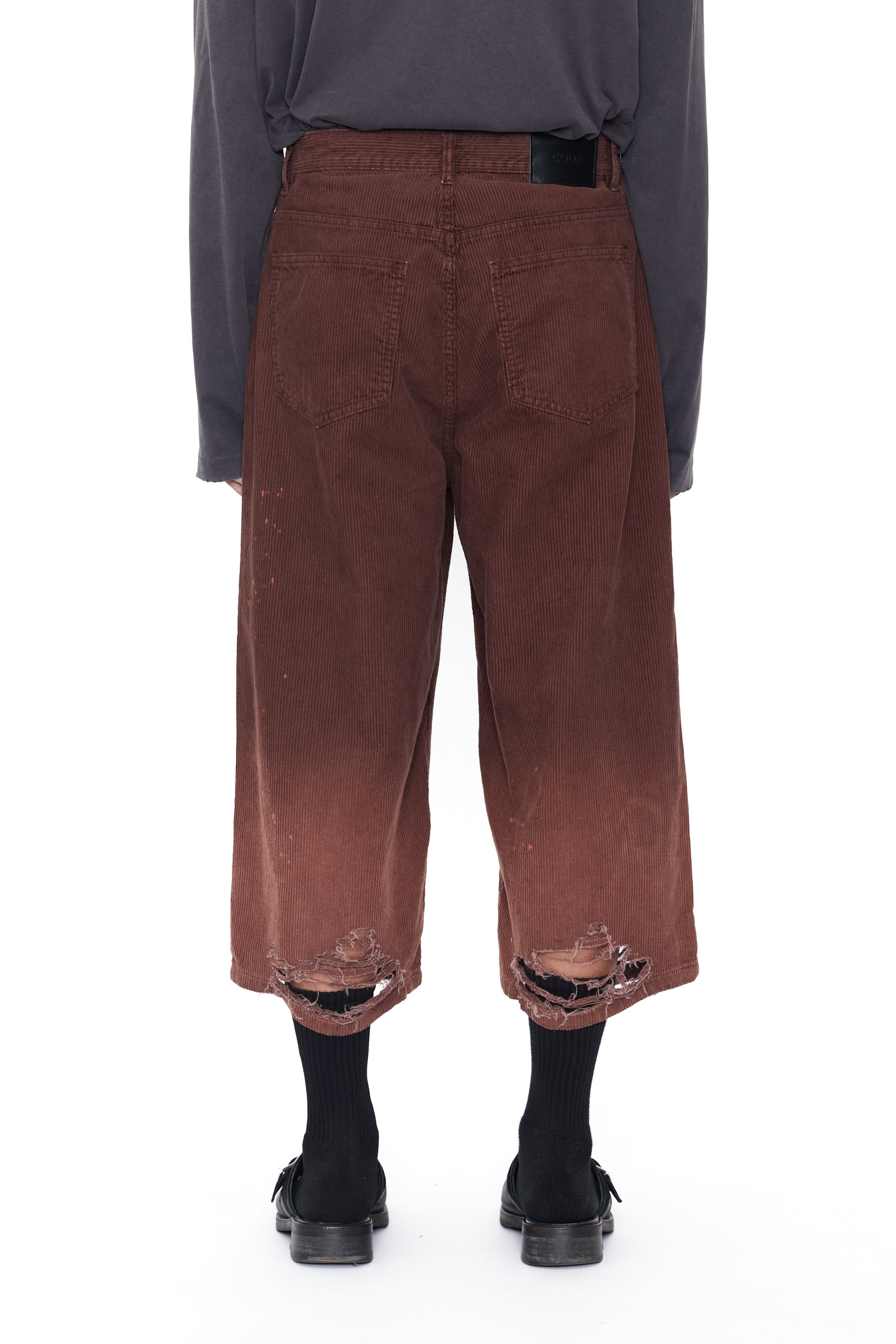 Load image into Gallery viewer, BROWN WASHED BLEACHED CORDUROY DESTROYED CUT OUT SHORTS
