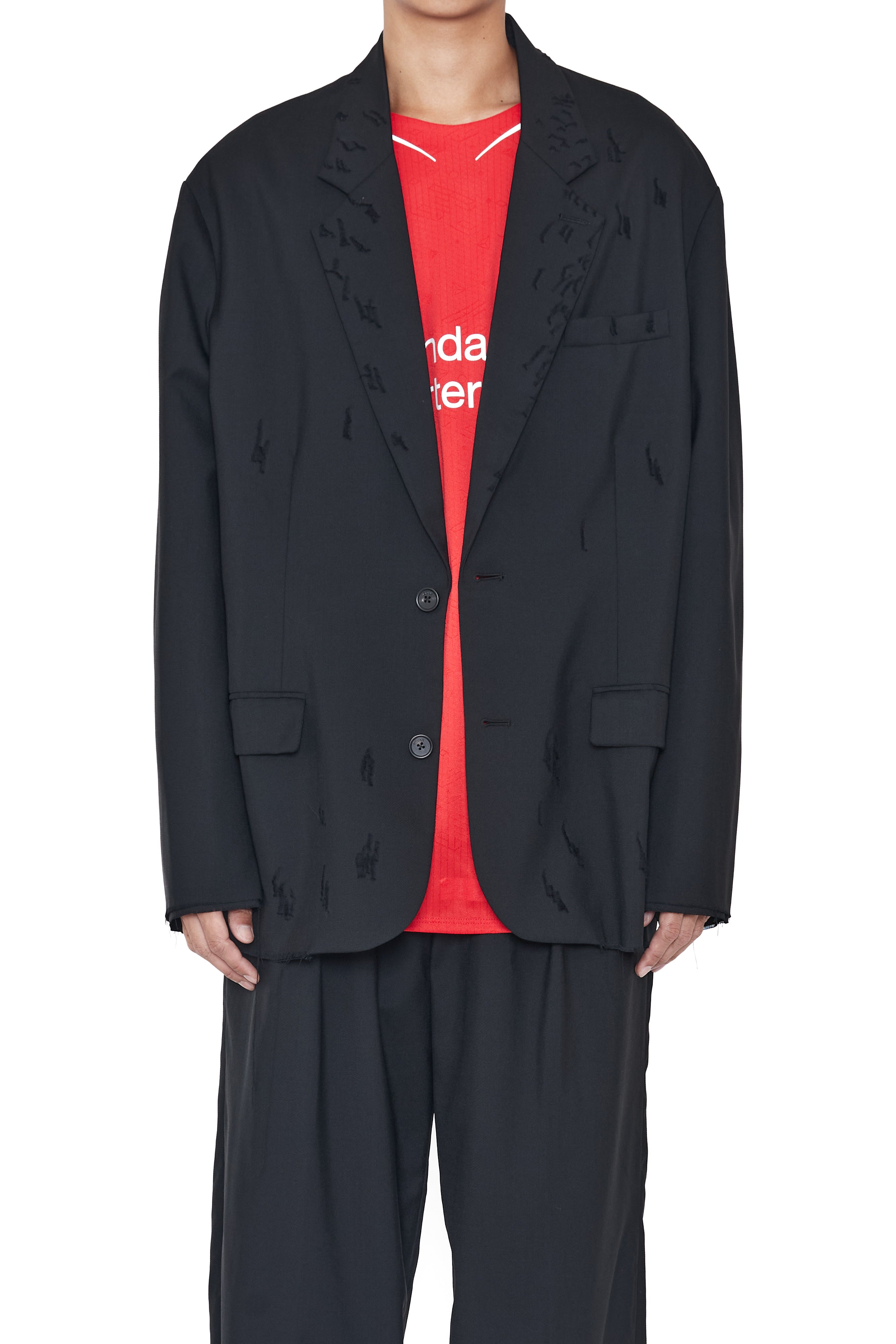 Load image into Gallery viewer, BLACK WOOL OVERSIZED DISTRESSED BLAZER
