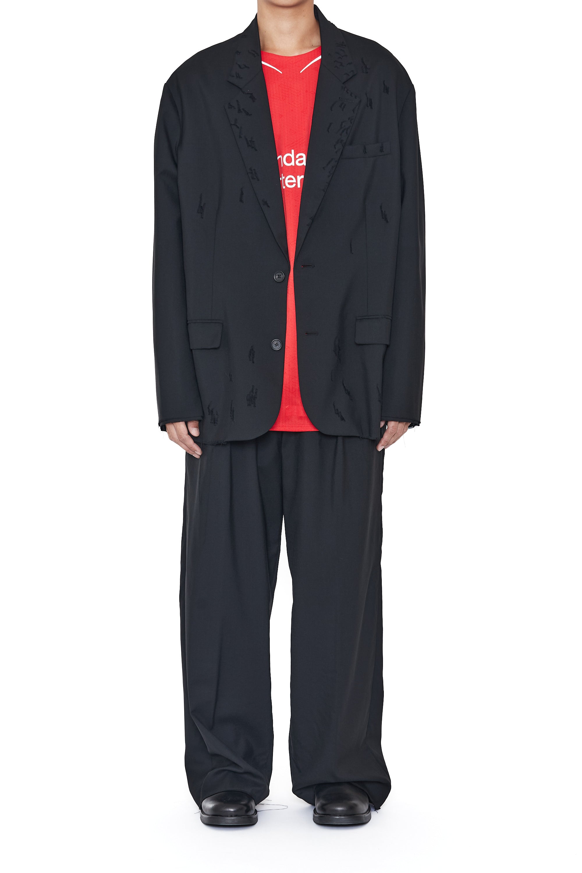 Load image into Gallery viewer, BLACK WOOL OVERSIZED DISTRESSED BLAZER
