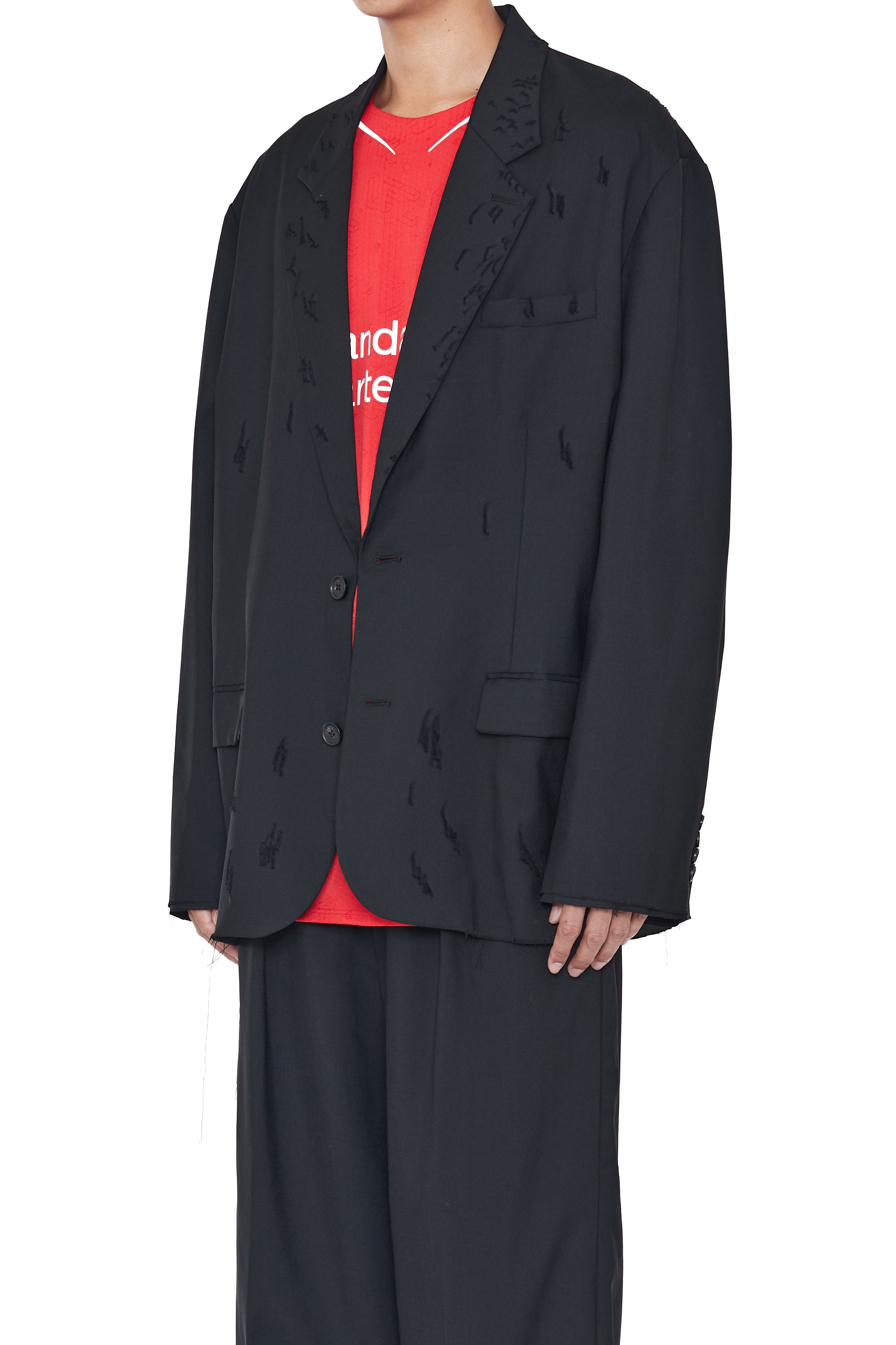 Load image into Gallery viewer, BLACK WOOL OVERSIZED DISTRESSED BLAZER
