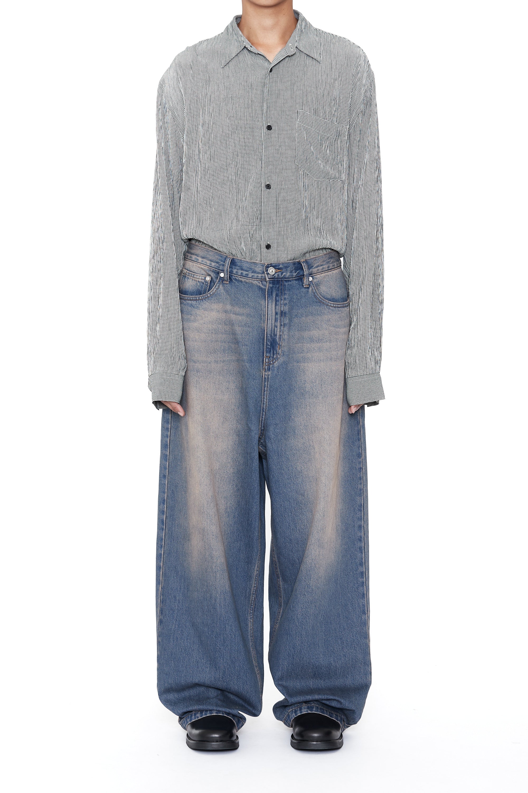 DUST INDIGO ACID WASHED EXTENDED CUT LUFT JEANS