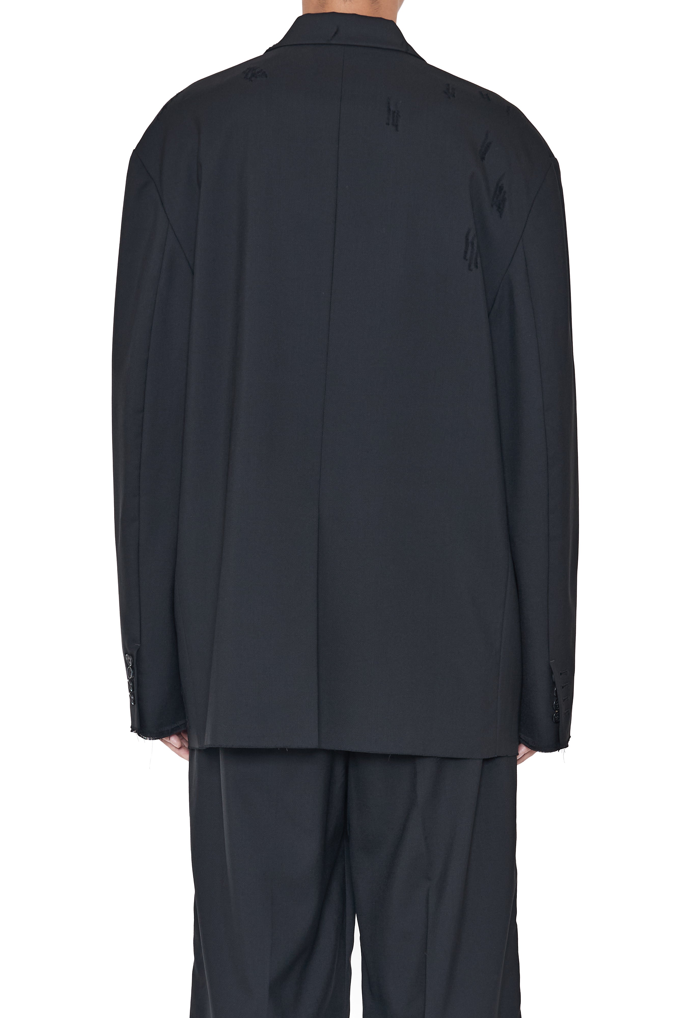 Load image into Gallery viewer, BLACK WOOL OVERSIZED DISTRESSED BLAZER
