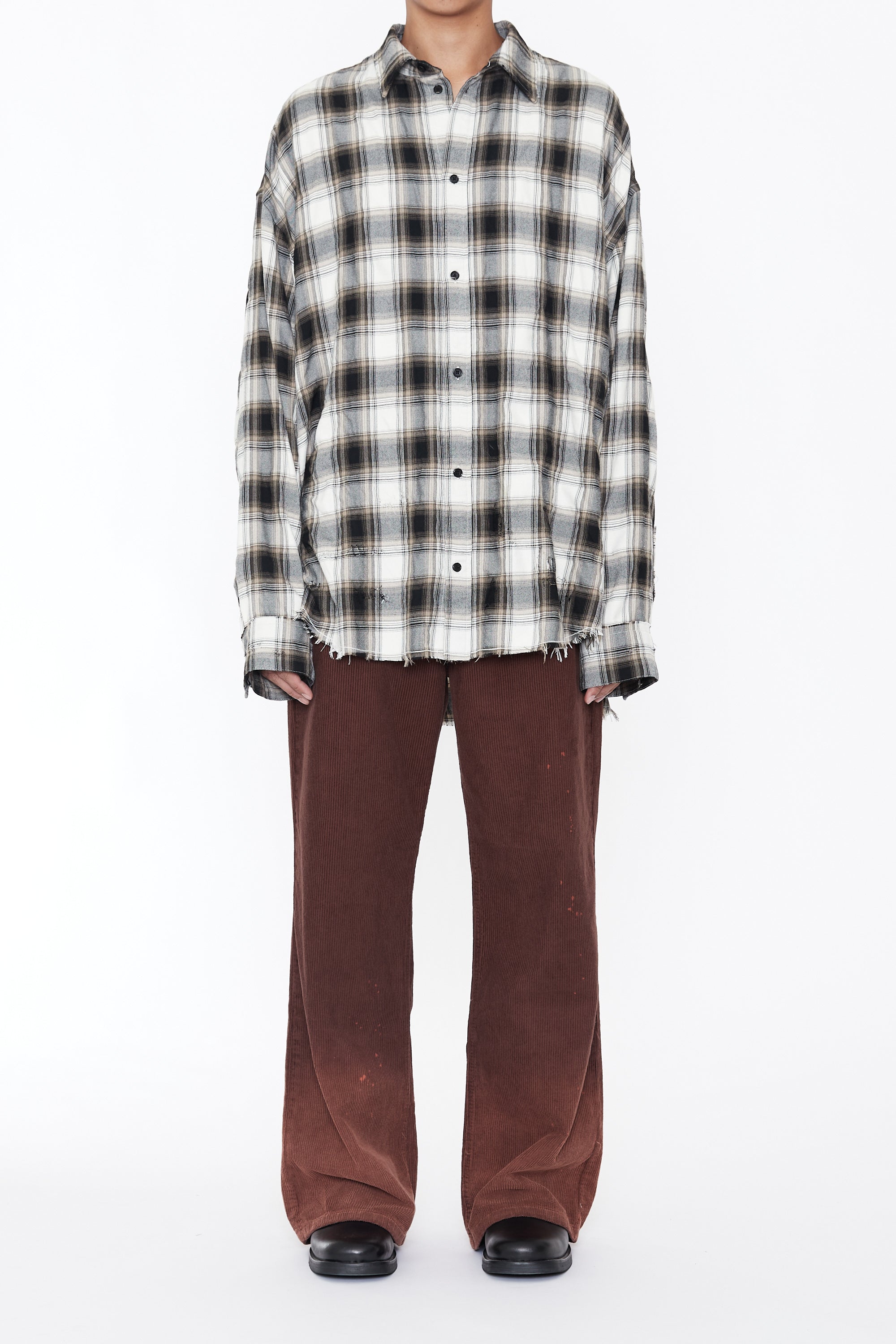 BEIGE GREY CHECKED WASHED THRASHED
STRUCTURED SHIRT