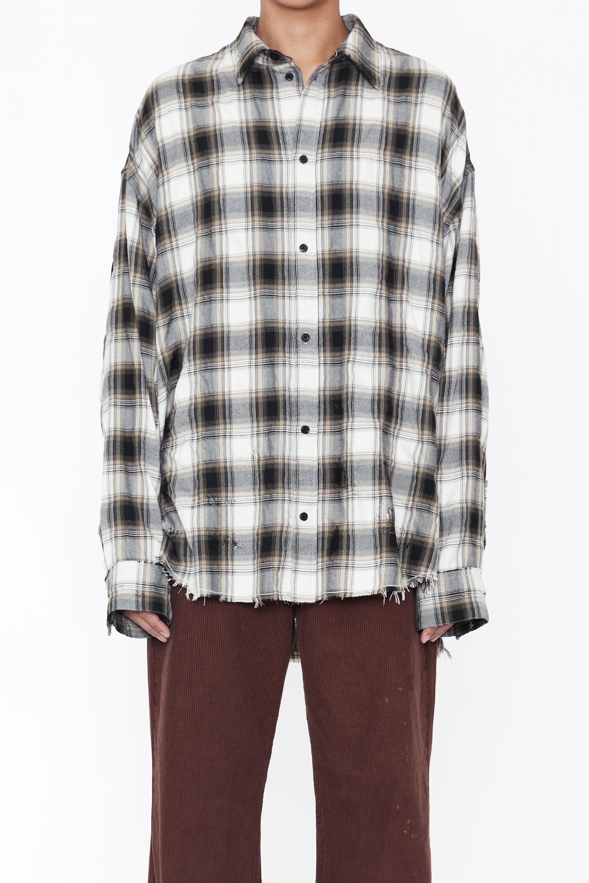BEIGE GREY CHECKED WASHED THRASHED
STRUCTURED SHIRT